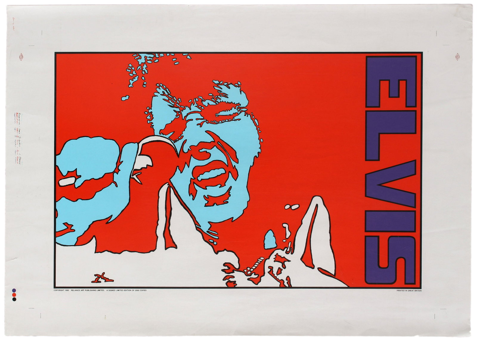 Advertising Poster Music Elvis Presley Peter Marsh UK: Original vintage music advertising silk screened 'Pop-Art' poster featuring an iconic image of The King, Elvis Presley by the celebrated sixties pop-artist Peter Marsh. This is a proof copy and it has