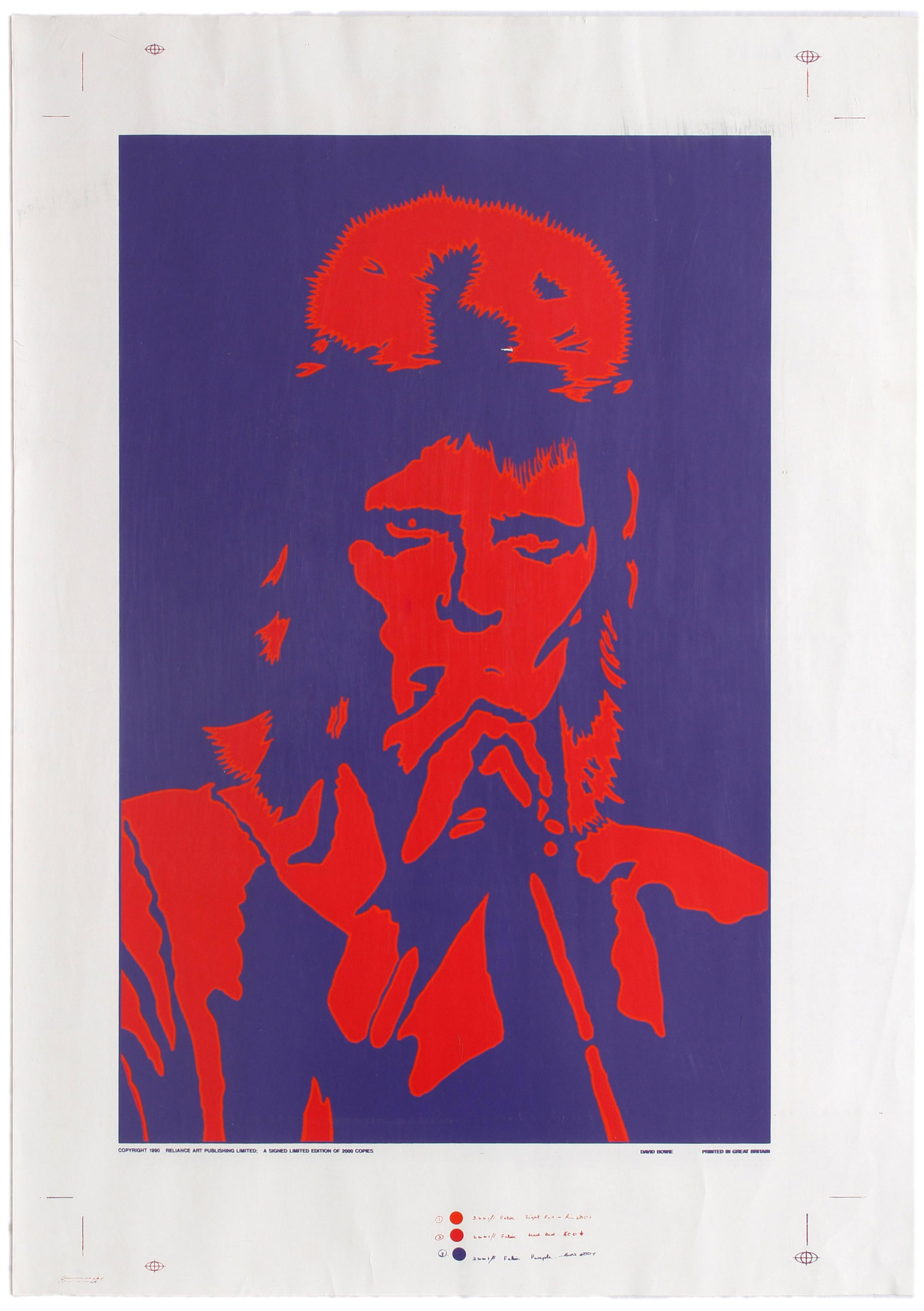 Advertising Poster Music David Bowie John Lennon Peter: Original vintage music double-sided advertising silk screened 'Pop-Art' poster featuring an iconic image of David Bowie on the front and John Lennon on the reverse, by the celebrated sixties pop-artis