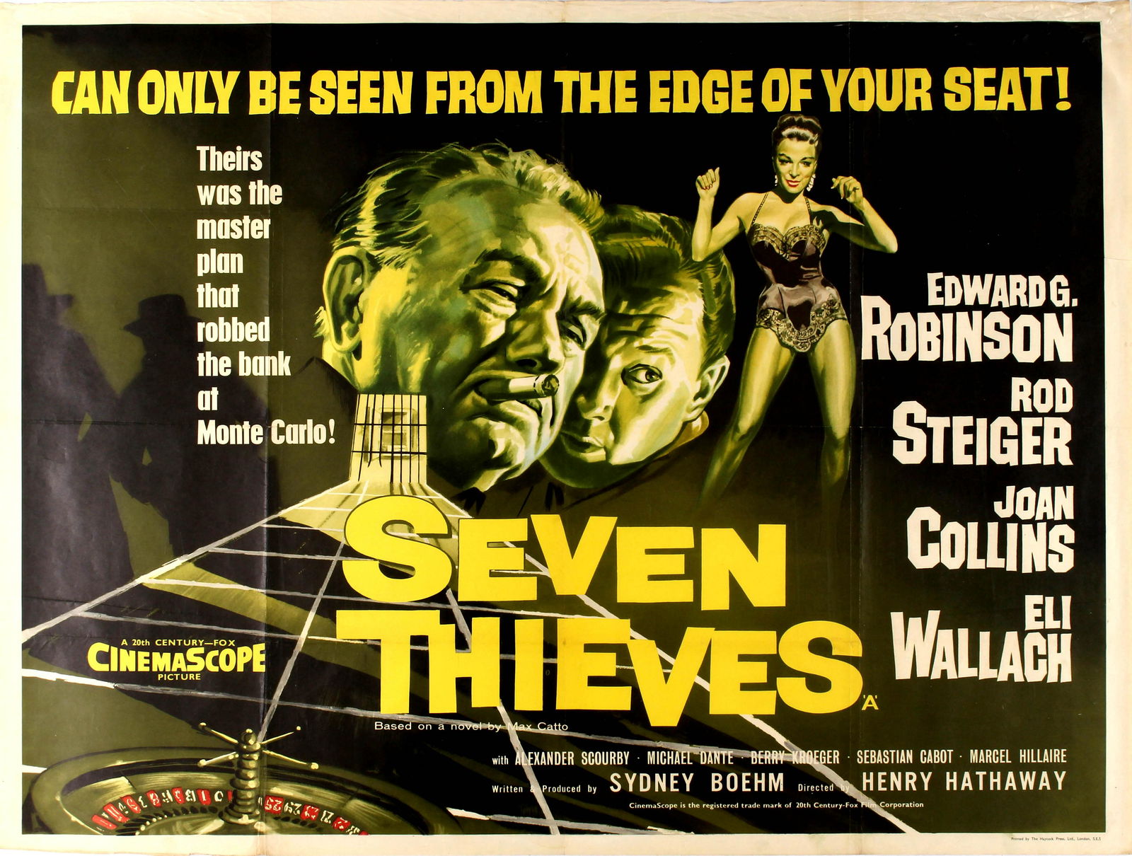 Movie Poster Seven Thieves UK Quad: Original vintage movie poster for a crime drama film Seven Thieves "Theirs was the master plan that robbed the bank at Monte Carlo! Can only be seen from the edge of your seat!" directed by Henry Hath