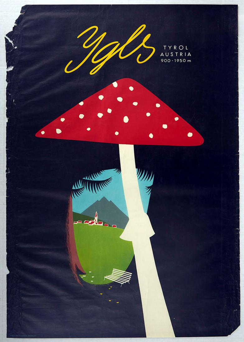 Travel Poster Igls Tyrol Austria Alps Mountains Magic: Original vintage travel advertising poster for Igls, a Tyrolean village near Innsbruck, Austria. The village remains a popular skiing destination and drew international attention when Innsbruck was ho
