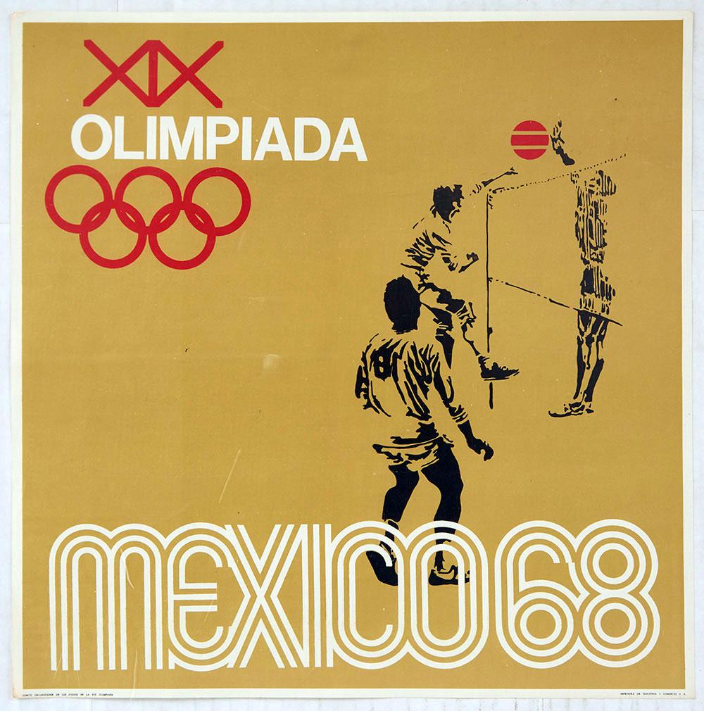 Sport Poster Mexico 1968 Olympics Volleyball Olimpiada: Original vintage sport poster for the 1968 Summer Olympics in Mexico. This poster published to promote the Volleyball Olympic Tournament, features a stylised design by renowned American graphic design