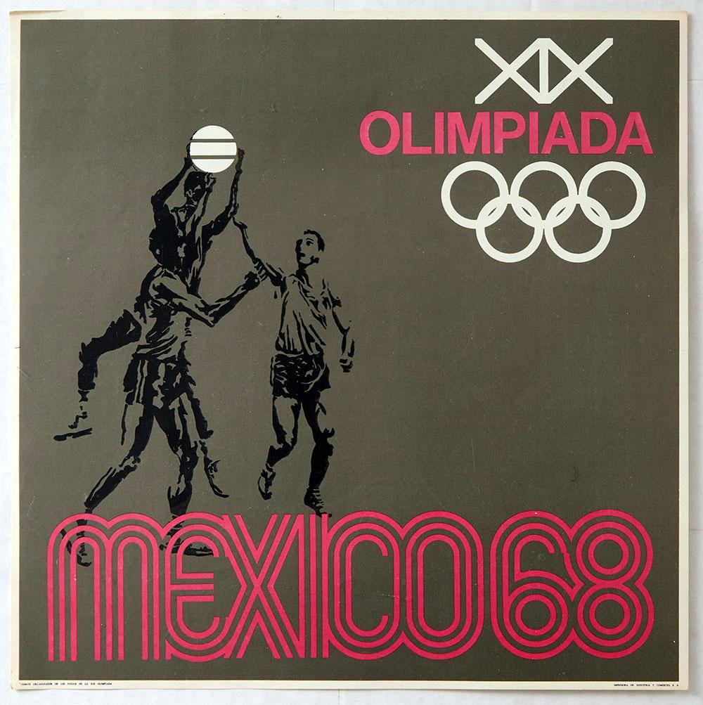 Sport Poster Mexico 1968 Olympics Basketball Olimpiada: Original vintage sport poster for the 1968 Summer Olympics in Mexico. This poster published to promote the Basketball Olympic Tournament, features a stylised design by renowned American graphic design