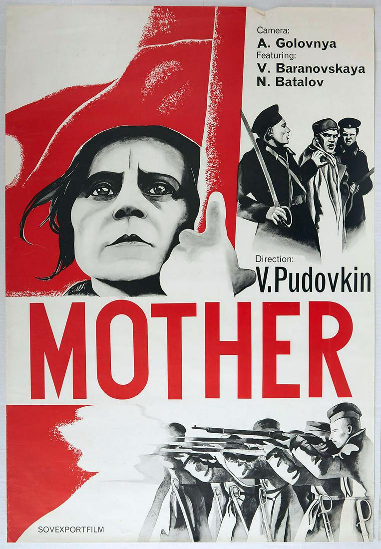 Movie Poster Mother Pudovkin Sovexportfilm USSR: Original vintage movie poster for the 1970s re-release of the 1926 Soviet drama film Mother directed by Vsevolod Pudovkin and starring Vera Baranovskaya and Nikolai Batalov. This poster was printed in