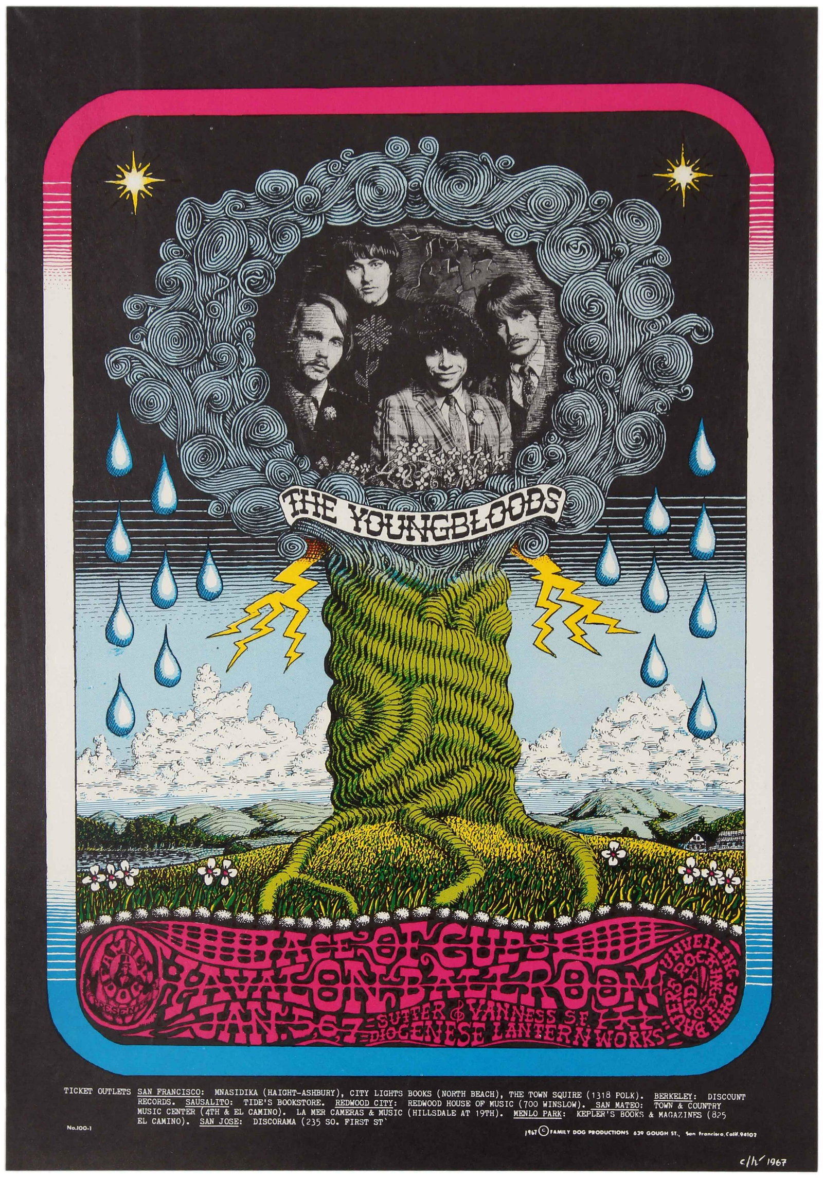 Rock Concert Poster The Youngbloods Ace of Cups Avalon: Original vintage music poster advertising a concert featuring The Youngbloods and Ace of Cups. The event took place between 5-7 March 1969 at Avalon Ballroom , San Francisco. Great psychedelic design 