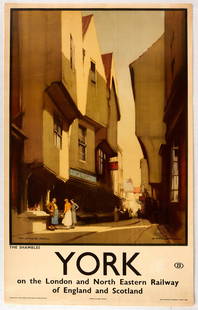 Original Travel Poster York The Shambles LNER Railway: Original vintage travel poster for York issued by the London and North Eastern Railway of England and Scotland - Great image by H. Tittensor depicts people traversing The Shambles, an old street in