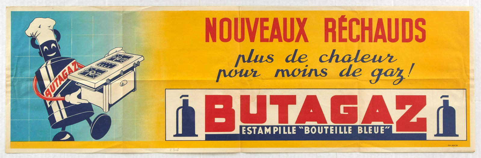 Original Advertising Poster Butagaz Gaz Stoves Kitchen: Original vintage advertising poster for Butagaz, a French company that started in 1931 and is part of the market of liquefied petroleum gases ( propane and butane ), natural gas and electricity in Fra