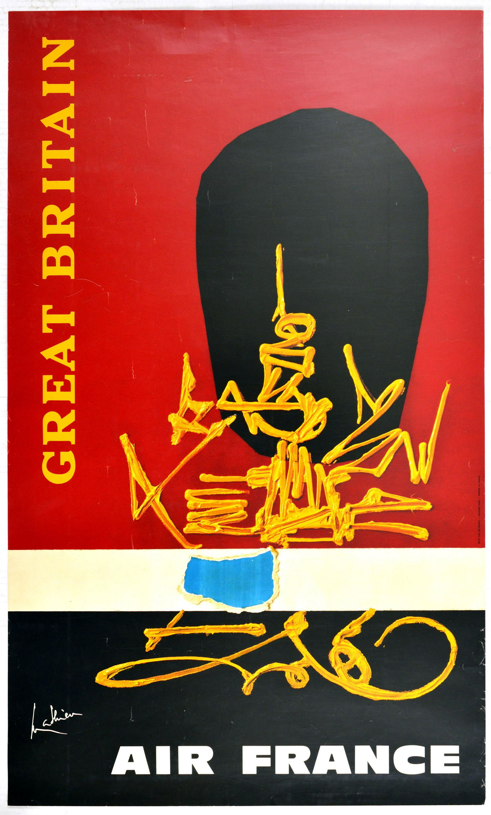 Travel Poster Air France Great Britain Mathieu: Original vintage travel advertising poster - Air France Great Britain - part of a series commissioned by Air France in 1968 by one of the leading French abstract expressionist artists Georges Mathieu