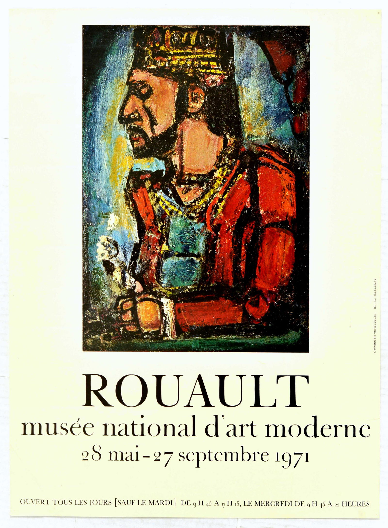 Advertising Poster Rouault Art Exhibition: Original vintage art exhibition poster - Rouault Musee National d'Art Moderne Centre 28 Mai 27 Septembre 1971 - featuring a deep and colourful expressionist painting by Georges Henri Rouault (1871-195