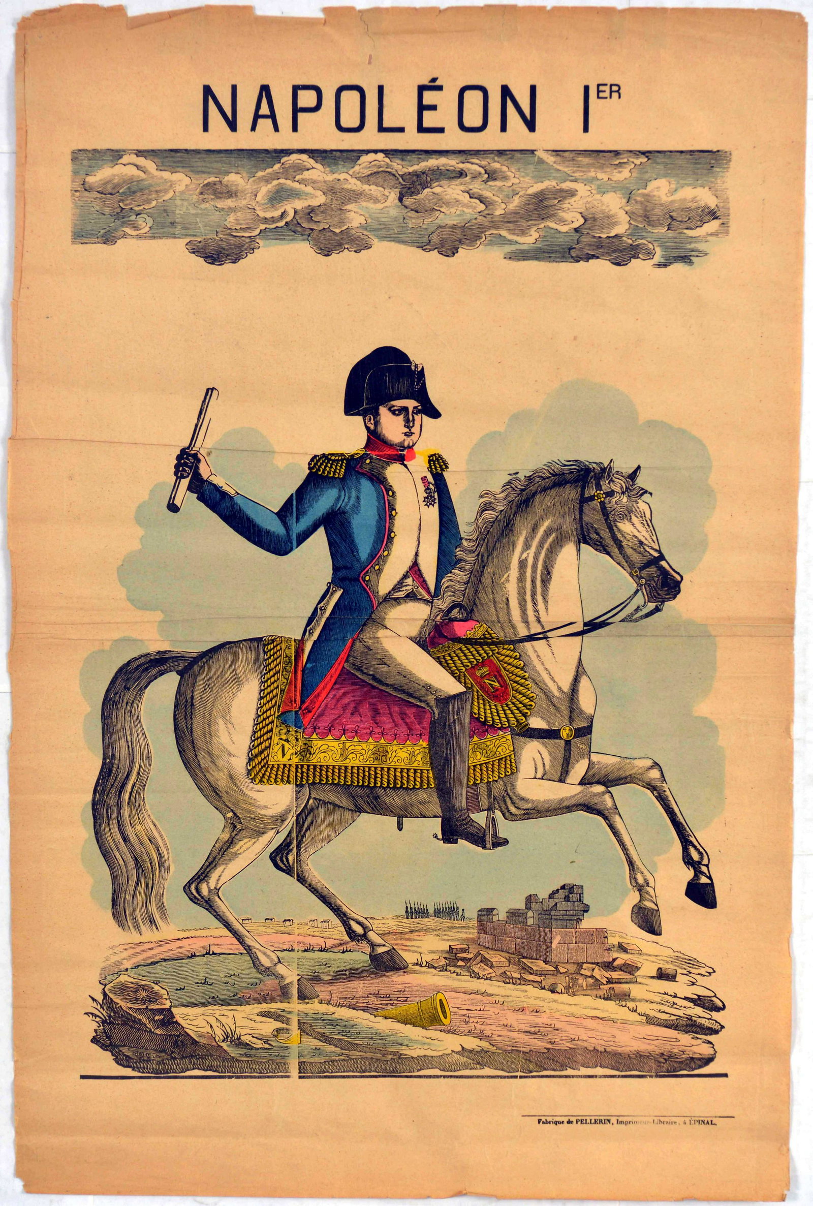 War Poster Napoleon I Bonapart Horse: Original antique epinal print poster for Napoleon 1 oh his horse. Napoleon Bonaparte (15 August 1769 â€“ 5 May 1821), born Napoleone di Buonaparte, byname "Le Corse" (The Corsican) or "Le Petit C
