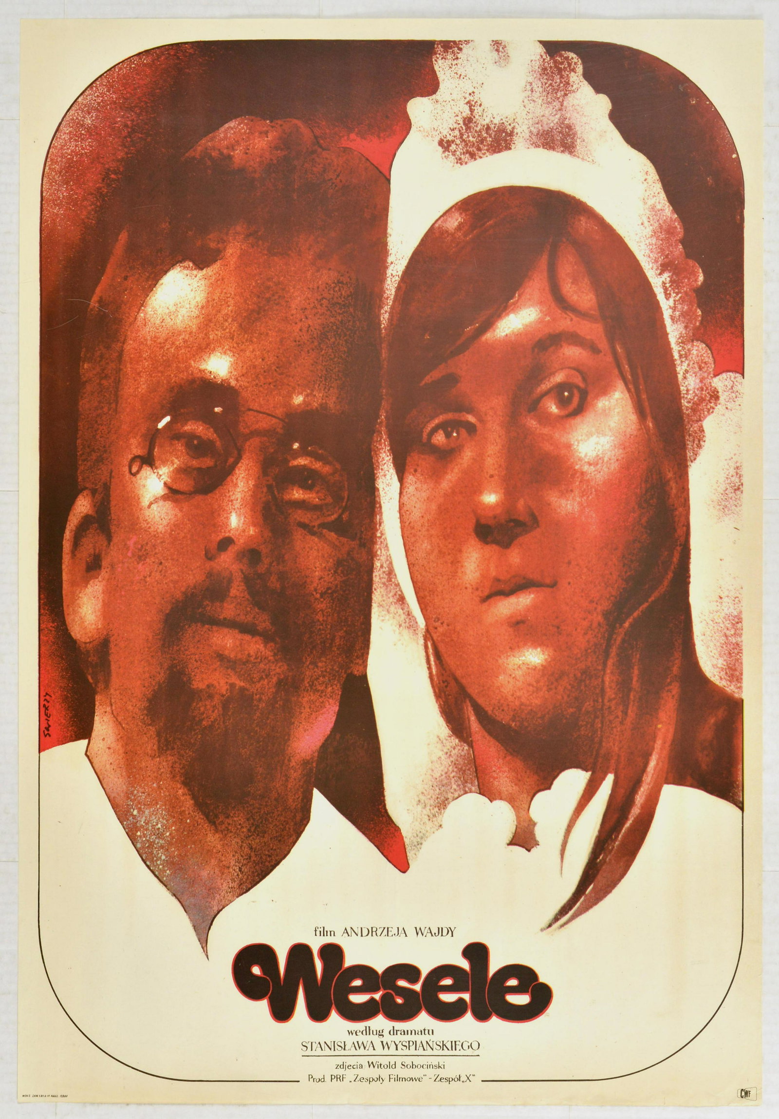 Cinema Poster Wesele Andrzej Wajda Poland Swierzy: Original vintage movie poster for a release of a film Wesele. Image of a couple stylised as an old photo. Wesele (The Wedding) is a motion picture made in 1972 in Poland by Andrzej Wajda as an adaptat