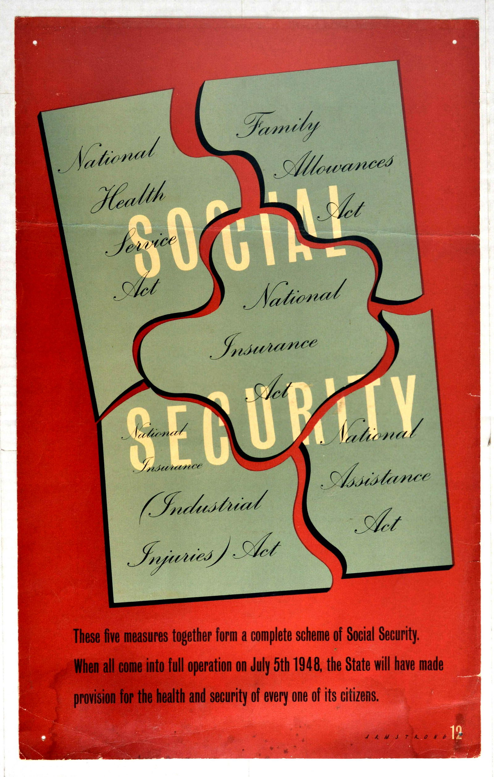 Propaganda Poster Set National Social Security Widows: Set of two original vintage propaganda poster explaining Social Securuty benefits available to the British population. 1. Social Security - Design features red background with a grey plate with capita