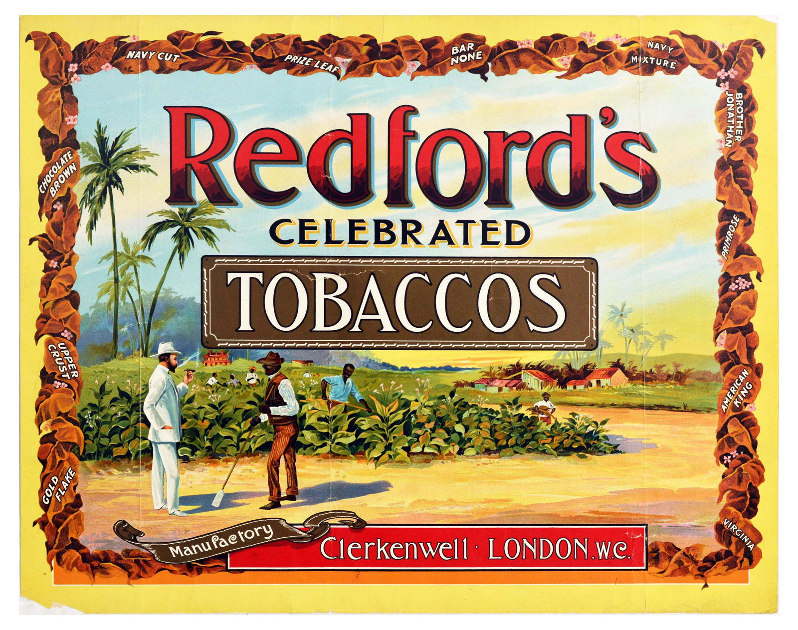 Advertising Poster Redfords Tobacco Plantation Cigar