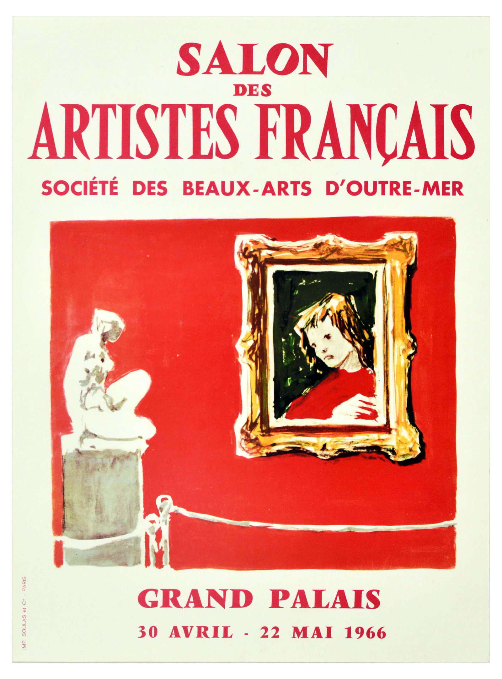 Advertising Poster French Artist Salon Grand Palais: Original vintage advertising poster for the Salon des Artistes Francais annual exhibition. Salon des Artistes Francais - Societe des beaux-Arts d’Outre-Mer - Grand Palais. 30 April - 22 May 1966. Th