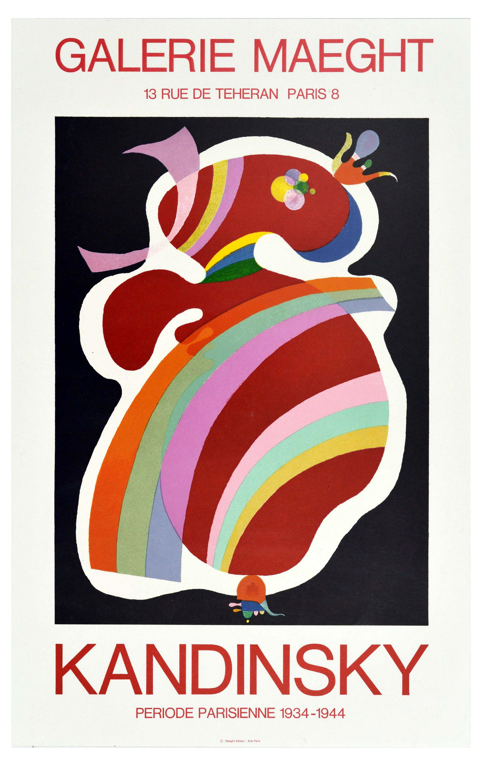 Advertising Poster Kandinsky Paris Period Galerie: Original vintage advertising poster for an Kandinsky exhibition at Galerie Maeght titled Kandinsky Periode Parissienne 1934-1944 / Kandinsky Parisien Period 1934-1944. The featured image is Kandinsky�