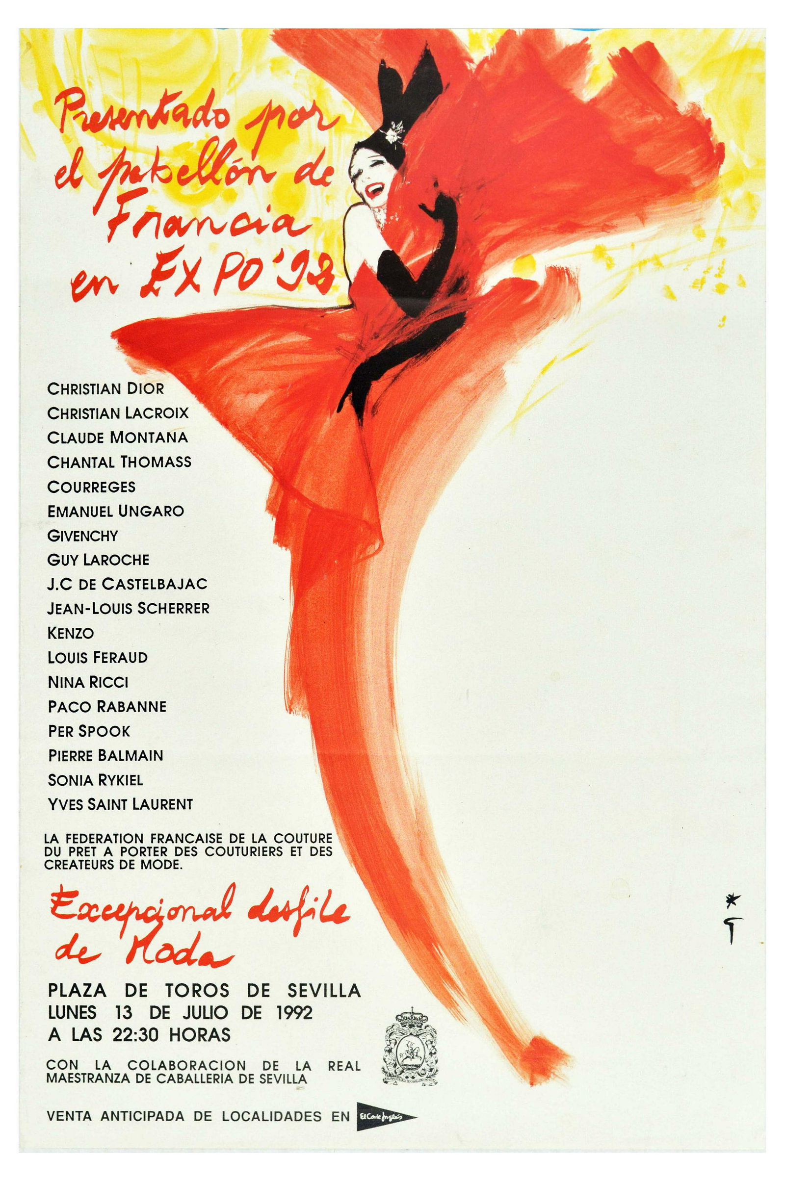 Advertising Poster Fashion Expo Seville Haute Couture: Original vintage poster advertising An Exceptional Fashion Show hosted by the Federation francaise de la couture du pret a porter des couturiers et des createurs de mode / French Federation of Fashion