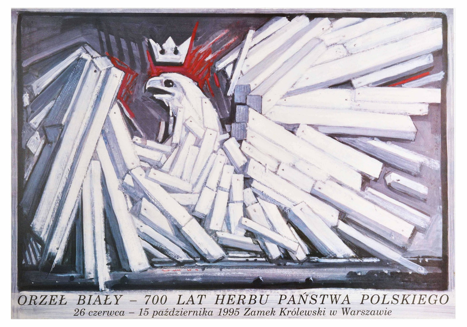Advertising Poster White Eagle Poland Coat of Arms: Original vintage advertising poster for an exhibition Orzel Bialy - 700 lat Herbu Panstwa Polskiego / Orzel Bialy (White Eagle) - 700 years of the Coat of Arms of the Polish State, at The Royal Castle