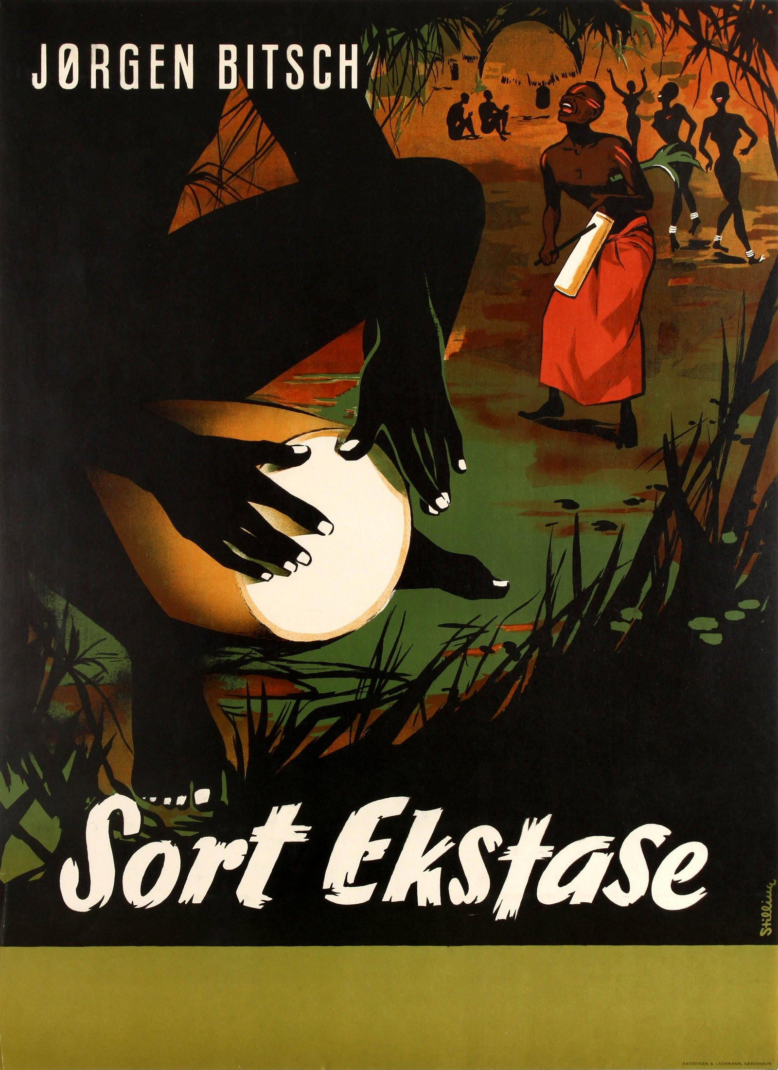 Movie Poster Sort Ekstase Africa Documentary Jorgen: Original vintage movie poster for a documentary film Sort Ekstase (Black Ecstasy) directed by the Danish adventurer, author, lecturer and film producer Jorgen Bitsch (1922-2005) about his expedition t