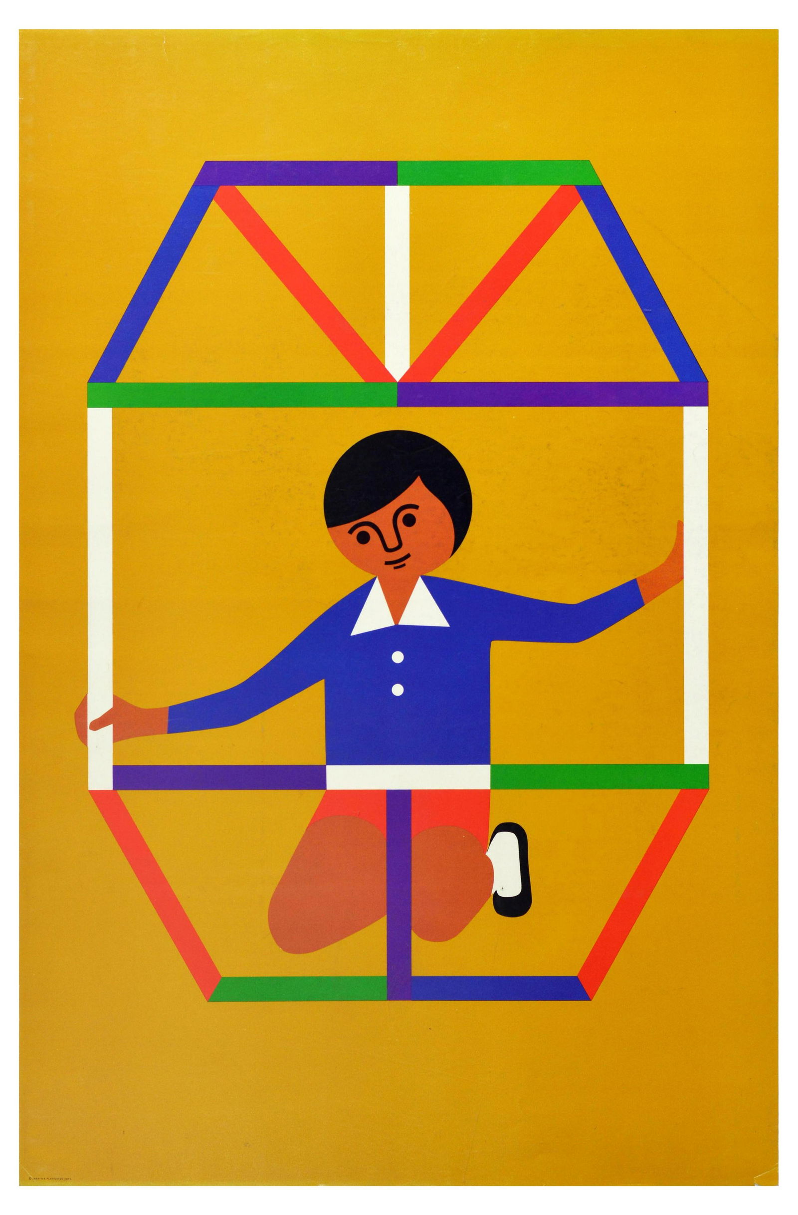 Advertising Poster Creative Playthings Fredun Shapur: Original vintage advertising poster for the Creative Playthings toy shop in Manhattan, New York, designed by South African toy maker and illustrator Fredun Shapur (b. 1929). This is one of a series of