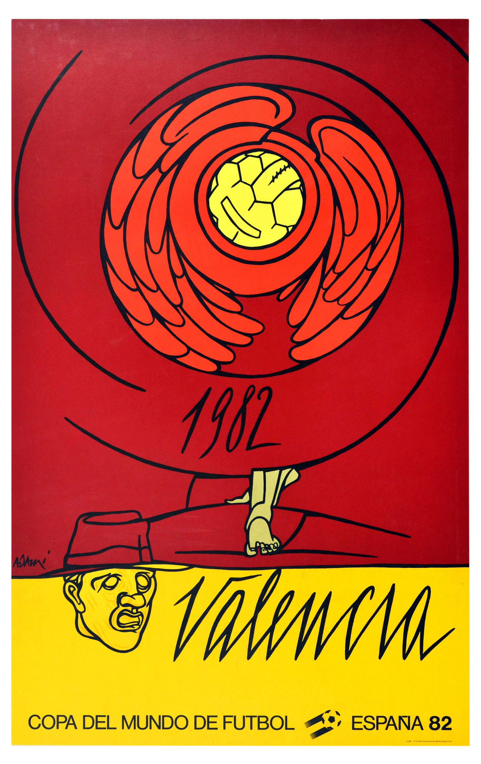 Sport Poster FIFA Football Cup 1982 Valencia Spain: Original vintage sports poster for FIFA Football World Cup Spain 82 / Copa del Mundo de Futbol Espana 82, for the games of Group 5 held in 1982 in Valencia, Spain, featuring an illustration of a winge