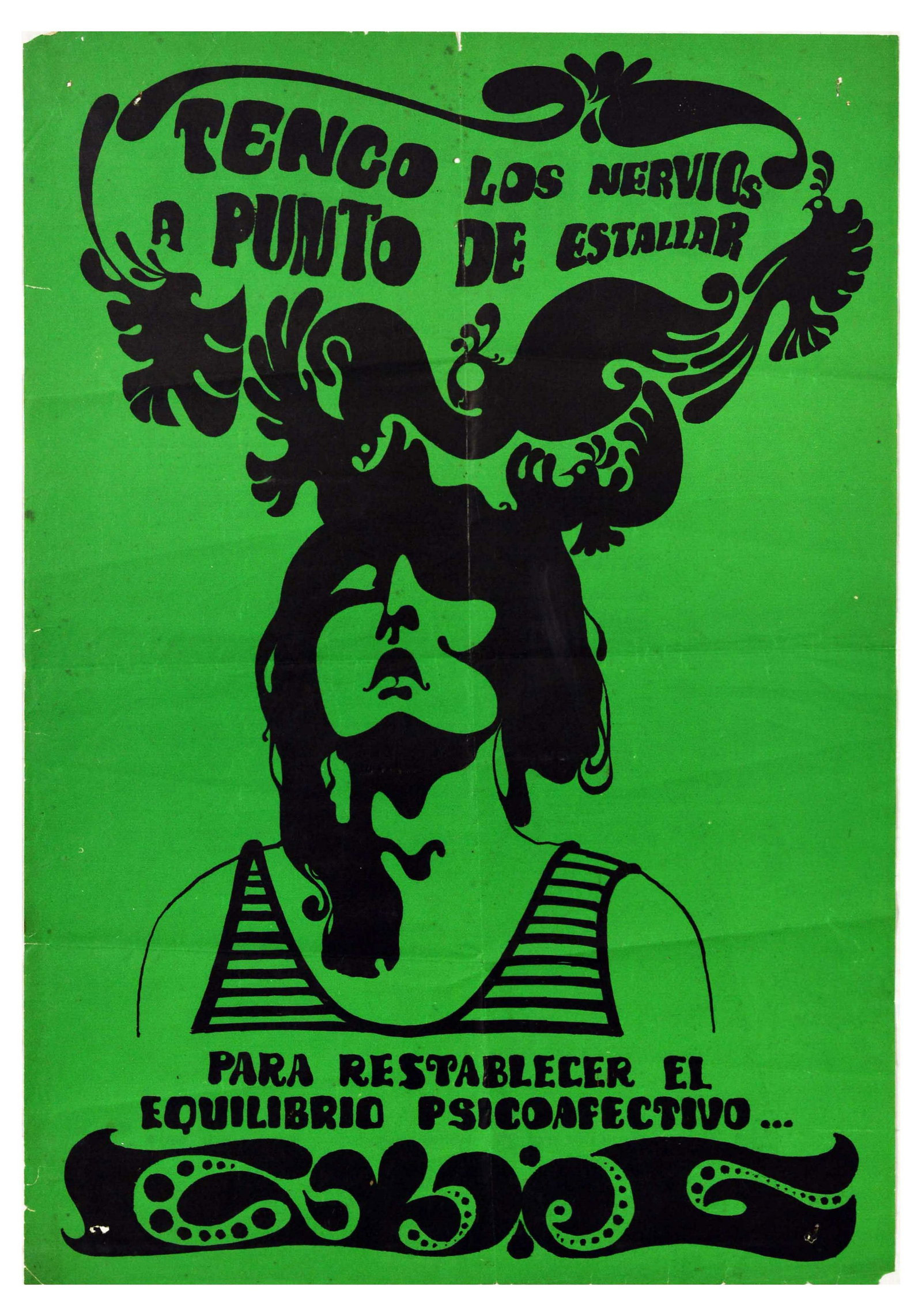 Advertising Poster Librum Valium Drug Tengo Los Nervios: Rare original vintage double sided advertising poster for a Librum drug developed by Roche. Librium was a predecessor to Valium and is known as Chlordiazepoxide, a sedative and hypnotic medication of 