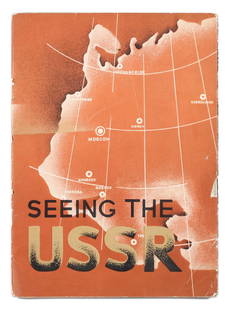 Art Deco Brochure Intourist Seeing the USSR: Intourist brochure promoting travel to the USSR with cover designed in Constructivist style by the notable Soviet artist, Nikolai Zhukov (1908-1973) and Sergei Sakharov (1906-1969). Very good conditio