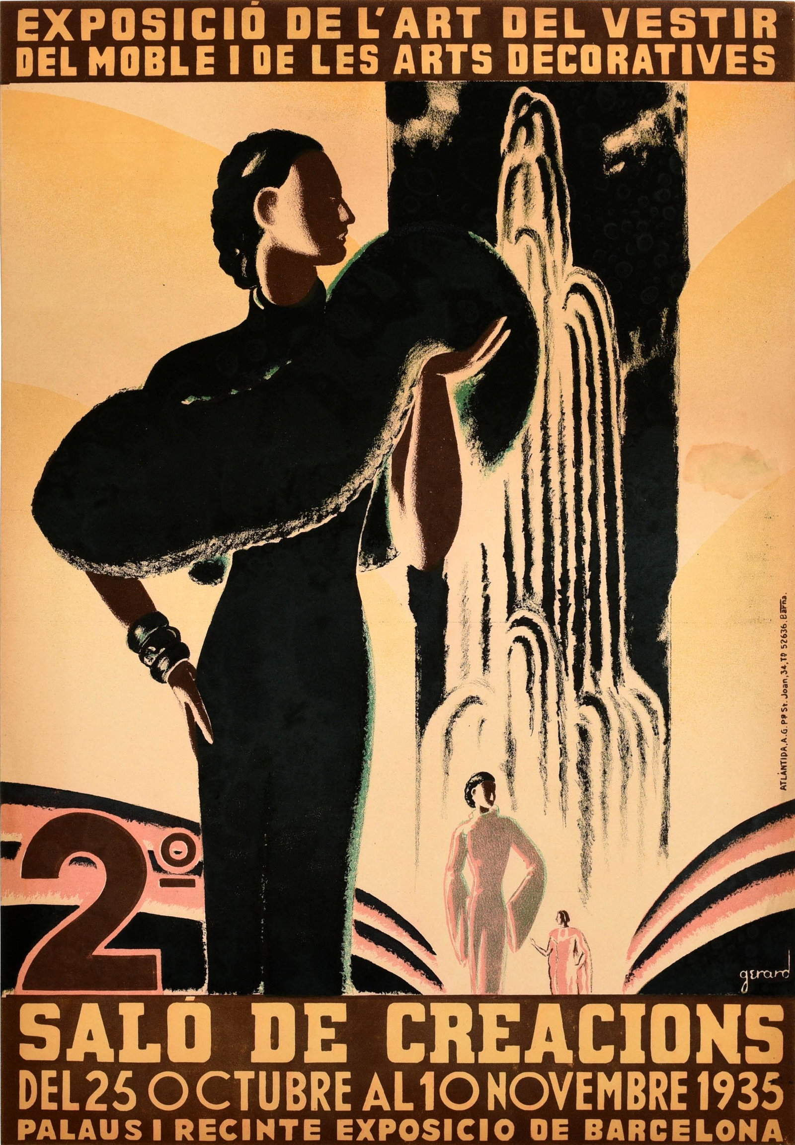 Art Deco Poster Salo De Creacions Fashion Elegance: Original vintage advertising poster for the Exposicio De LArt Del Vestir Del Moble I De Les Arts Decoratives Salo de Creacions - an exhibition of fashion furniture and decorative arts in Barcelona fro