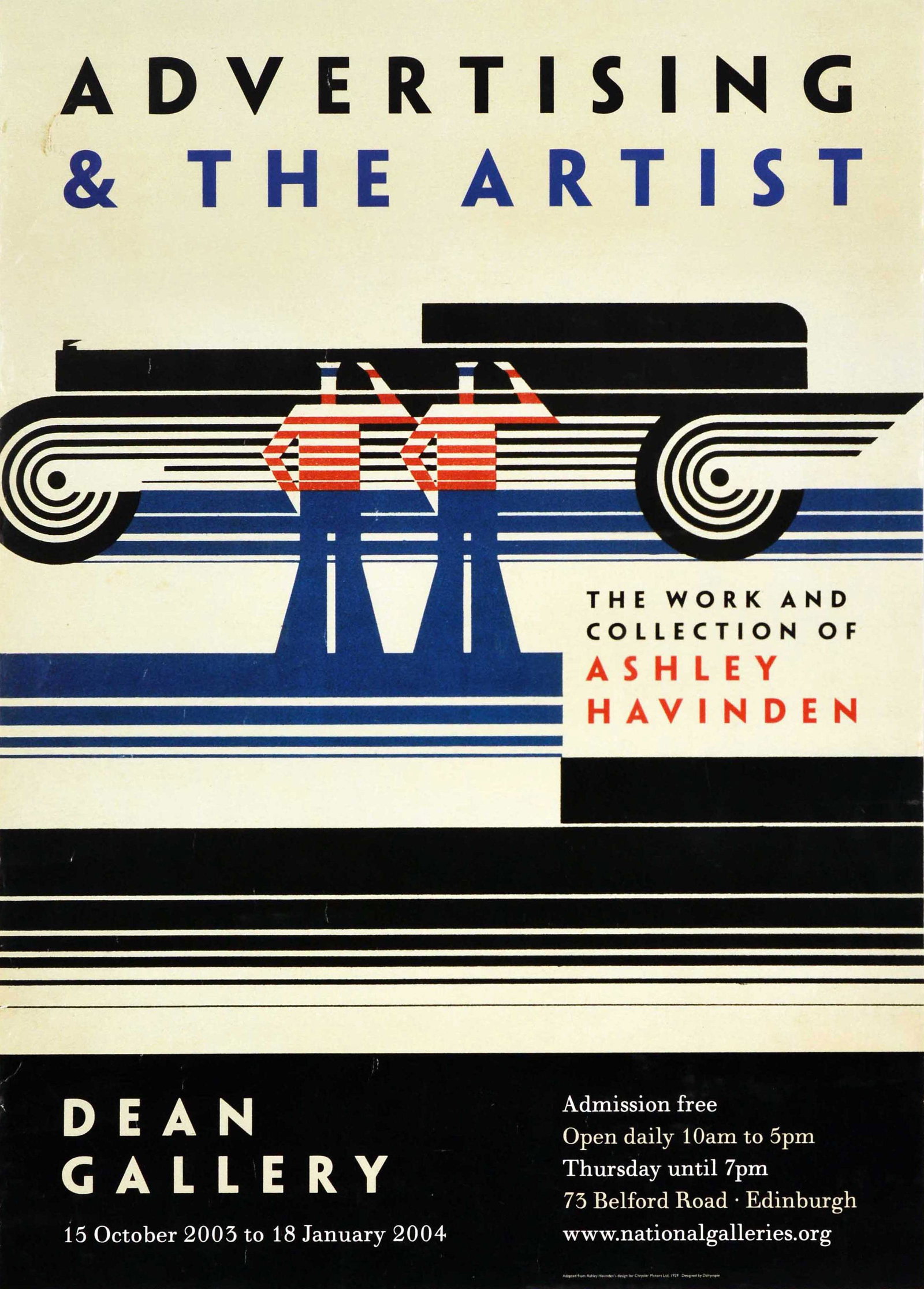 Art Deco Poster Ashley Havinden Advertising And The: Original exhibition advertising poster for Advertising and The Artist the work and collection of Ashley Havinden (1903-1973) held at Dean Gallery from 15 October 2003 to 18 January 2004. The poster in