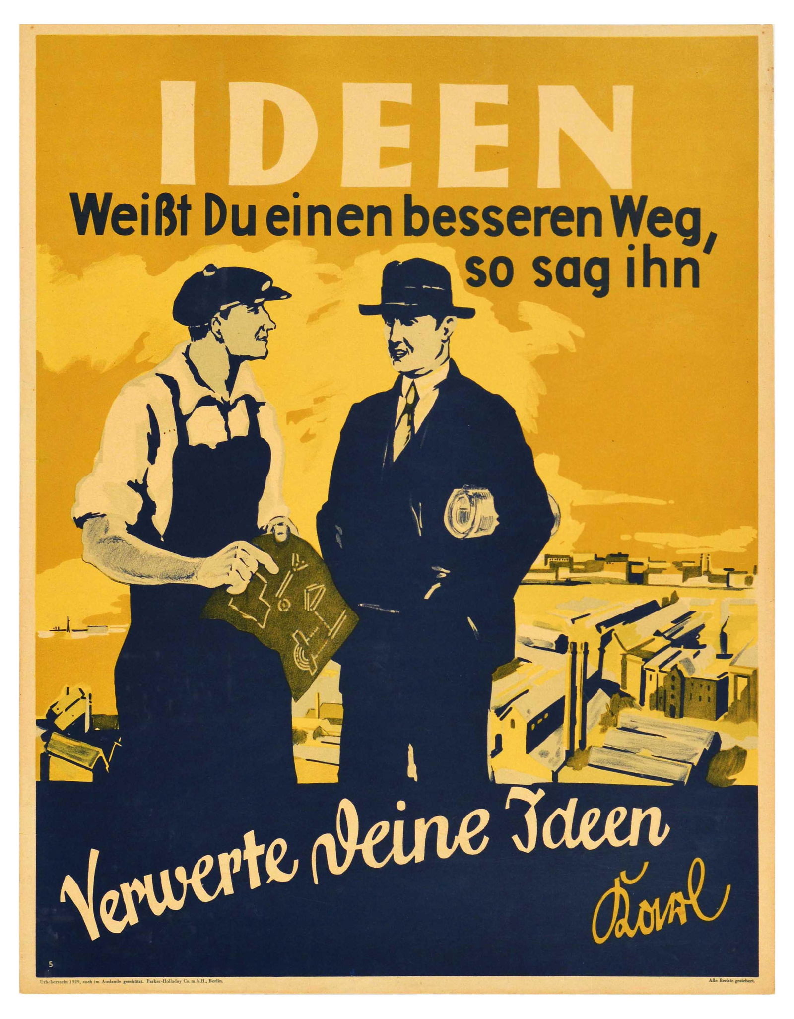 Propaganda Poster Ideas Better Way Ideen Doval Motivation Parker Holladay: Original vintage German motivational workplace poster issued by Parker-Holladay company in Berlin. Doval was a German equivalent of Bill Jones that was created in the UK by Parker-Holladay to promote