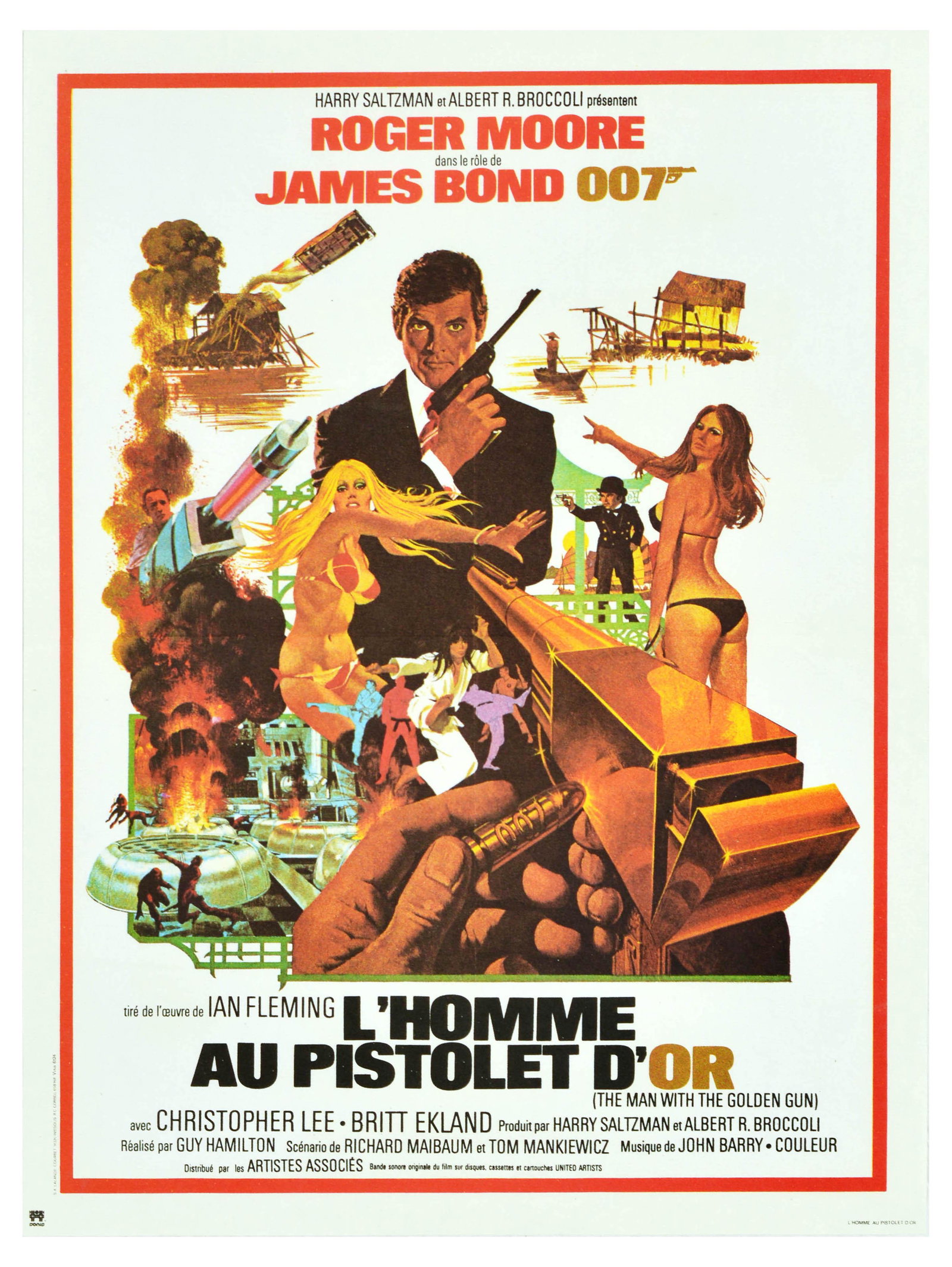 Movie Poster James Bond Man With The Golden Gun France: Original vintage cinema poster for the French release of the James Bond movie The Man with the Golden Gun - L'Homme au Pistolet d'Or - starring Roger Moore as James Bond agent 007, Christopher Lee and