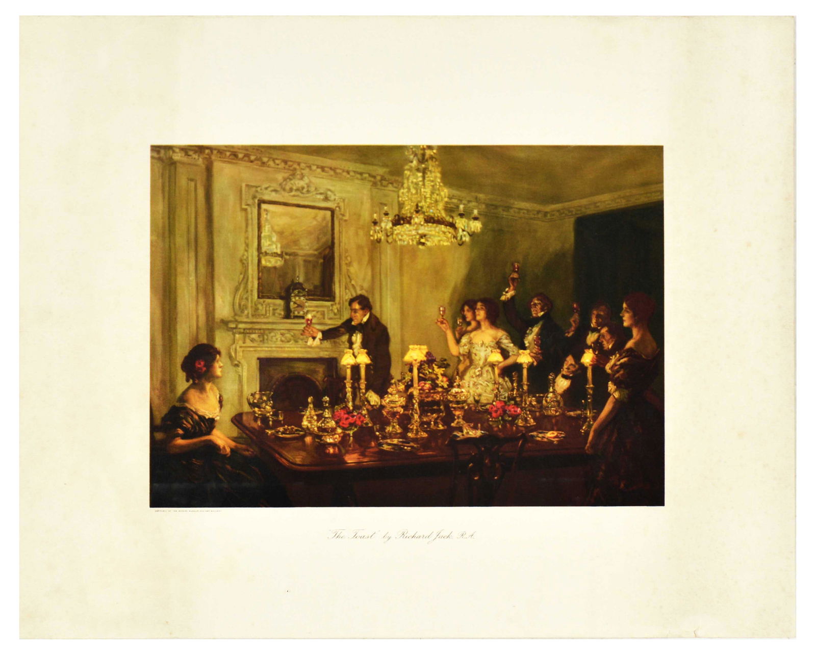 Antique Engraving Poster Set Chromolithographs HWB Davis RA FD Millet Frans Hals Sir J E Millais: Set of 5 chromolithograph prints featuring paintings of prominent artists. 1. Mother and Son depicting a white horse with a brown foal on a pasture and the sea in the background, created by an English