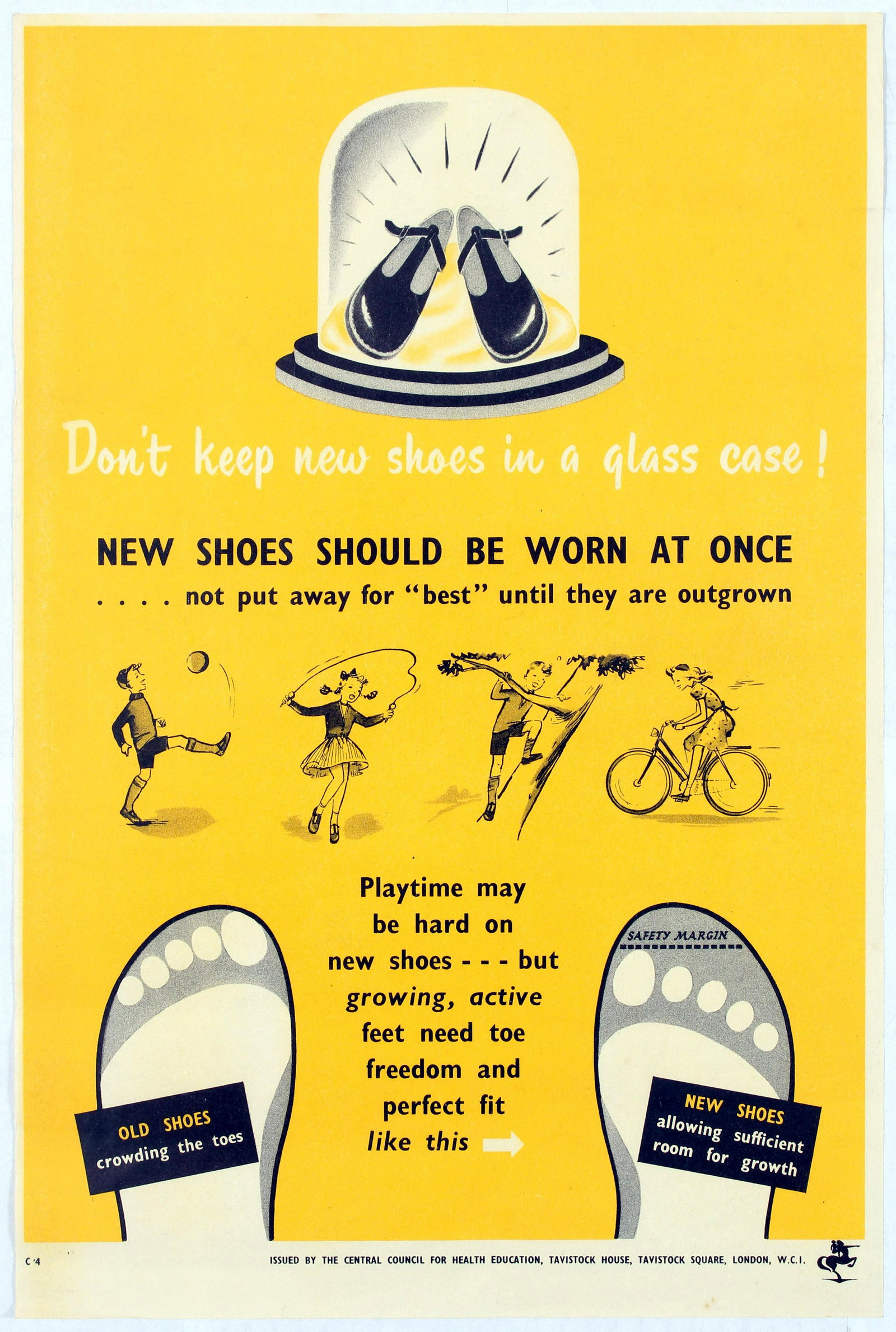 Propaganda Poster Podiatry New Shoes Child UK: Propaganda original vintage poster â€“ Don't Keep New Shoes in a Glass Case! New Shoes Should Be Worn at Once. Central Council for Health Education. Podiatry or podiatric medicine is a branch of 