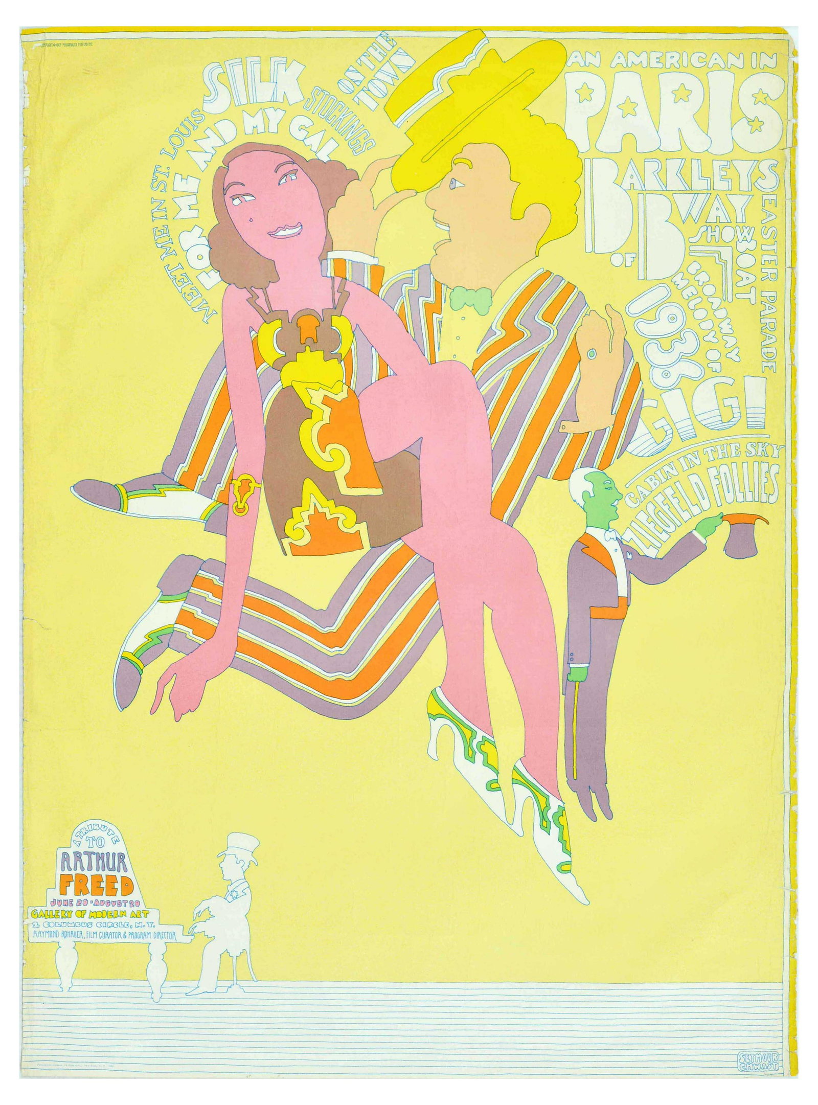 Advertising Poster Tribute To Arthur Freed Gigi American In Paris Musical: Original vintage advertising poster for A Tribute to Arthur Freed June 20 â€“ August 20 at the Gallery of Modern Art 2 Columbus Circle, New York by Raymond Rohauer, film curator and program direc