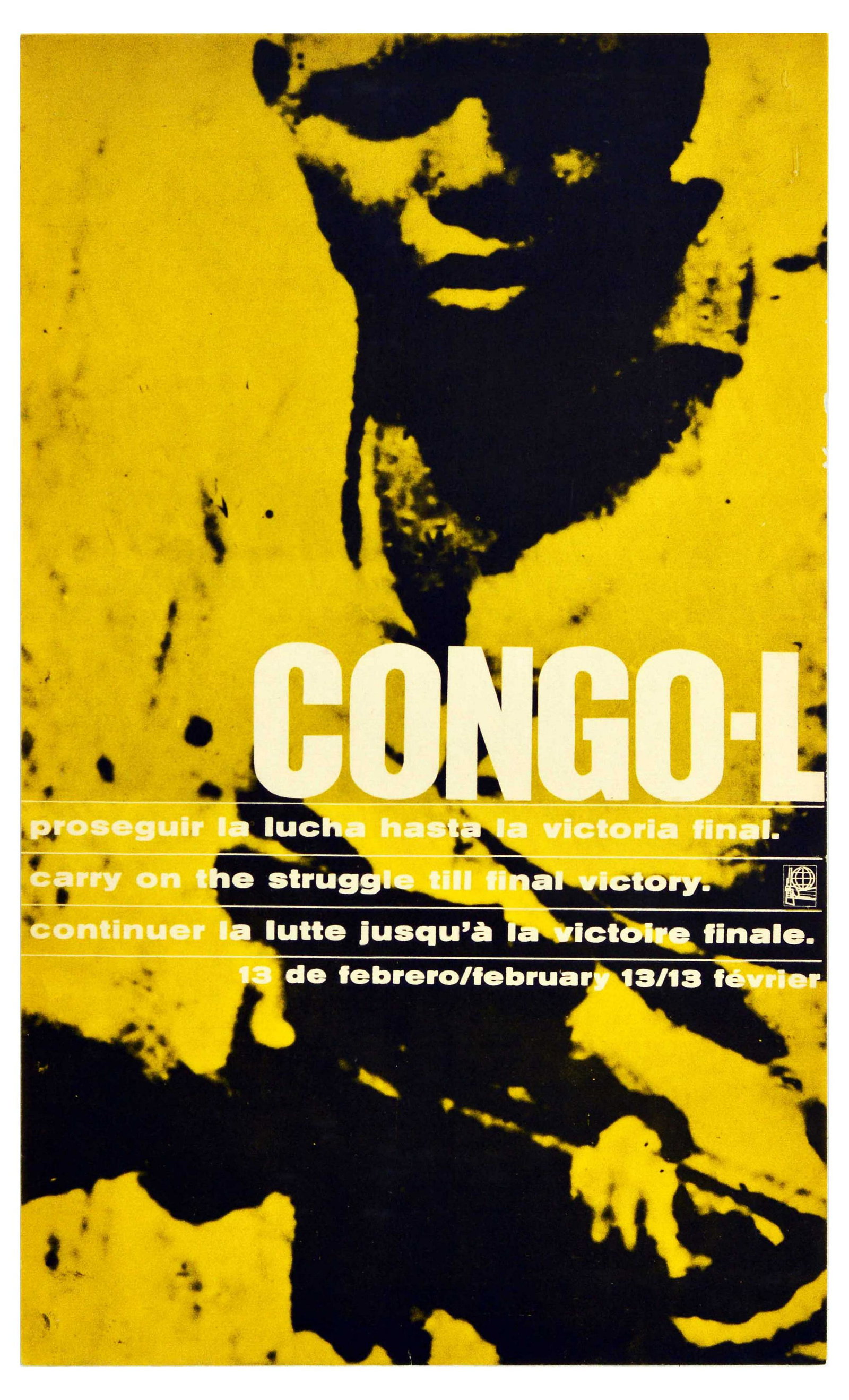 Propaganda Poster OSPAAAL Congo Leopoldville Africa Solidarity: Original vintage propaganda poster issued by OSPAAAL - Organisation of Solidarity with the People of Asia, Africa and Latin America, a Cuban political movement founded in Havana in 1966, created to fi