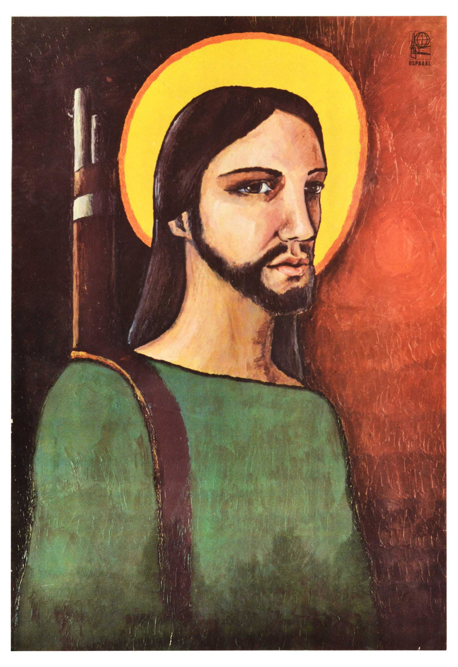 Propaganda Poster OSPAAAL Guerrilla Jesus Christ Rifle Rostgaard: Original vintage propaganda poster issued by OSPAAAL - Organisation of Solidarity with the People of Asia, Africa and Latin America, a Cuban political movement founded in Havana in 1966, created to fi