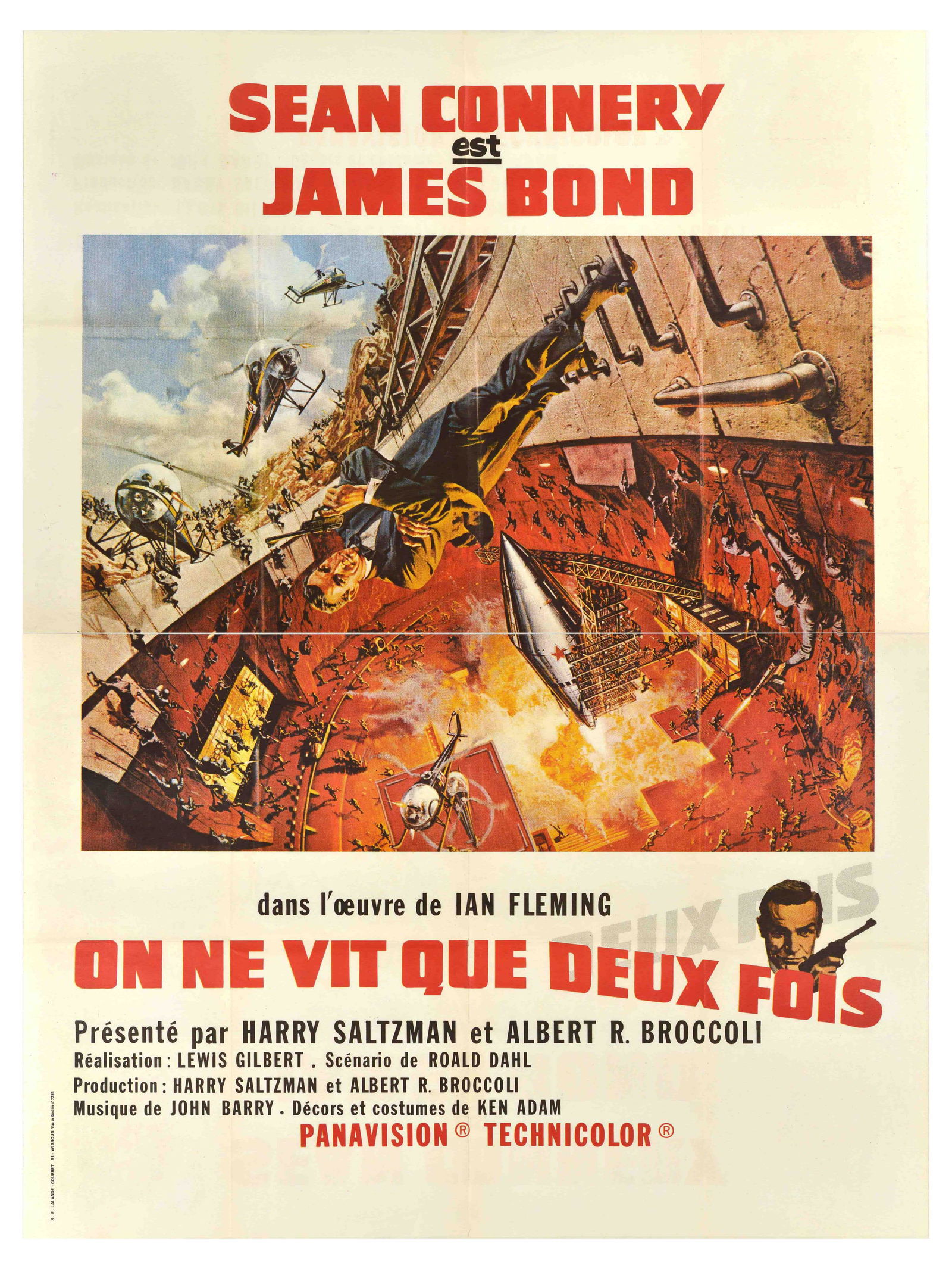 Cinema Poster James Bond You Only Live Twice: Original vintage 007 movie poster for the the French re-release of 1967 film - You Only Live Twice - starring Sean Connery, Akiko Wakabayashi and Mie Hama. You Only Live Twice is a 1967 British spy fi
