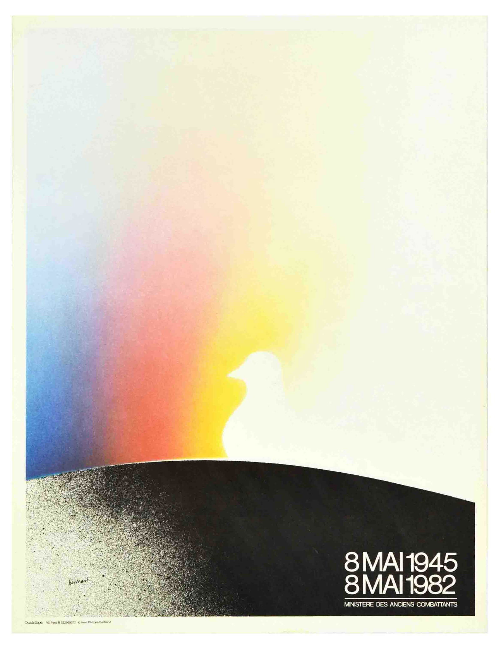 Propaganda Poster 8 May Dove Victory In Europe Day WWII: Original vintage propaganda poster 8 Mai 1945 8 Mai 1982 / 8 May 1945 8 May 1982 issued by the Veterans Department / MinistÃ¨re des Anciens Combattants, commemorating the Victory in Europe Day celeb