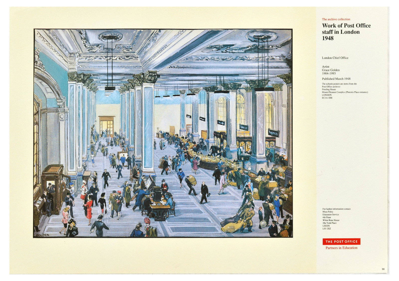 Advertising Poster Post Office London Chief Office Royal Mail: Original vintage advertising poster - Work of Post Office staff in London 1948 - London Chief Office - featuring an artwork by Grace Golden (1904-1993) depicting workers dragging large bags of mail, l