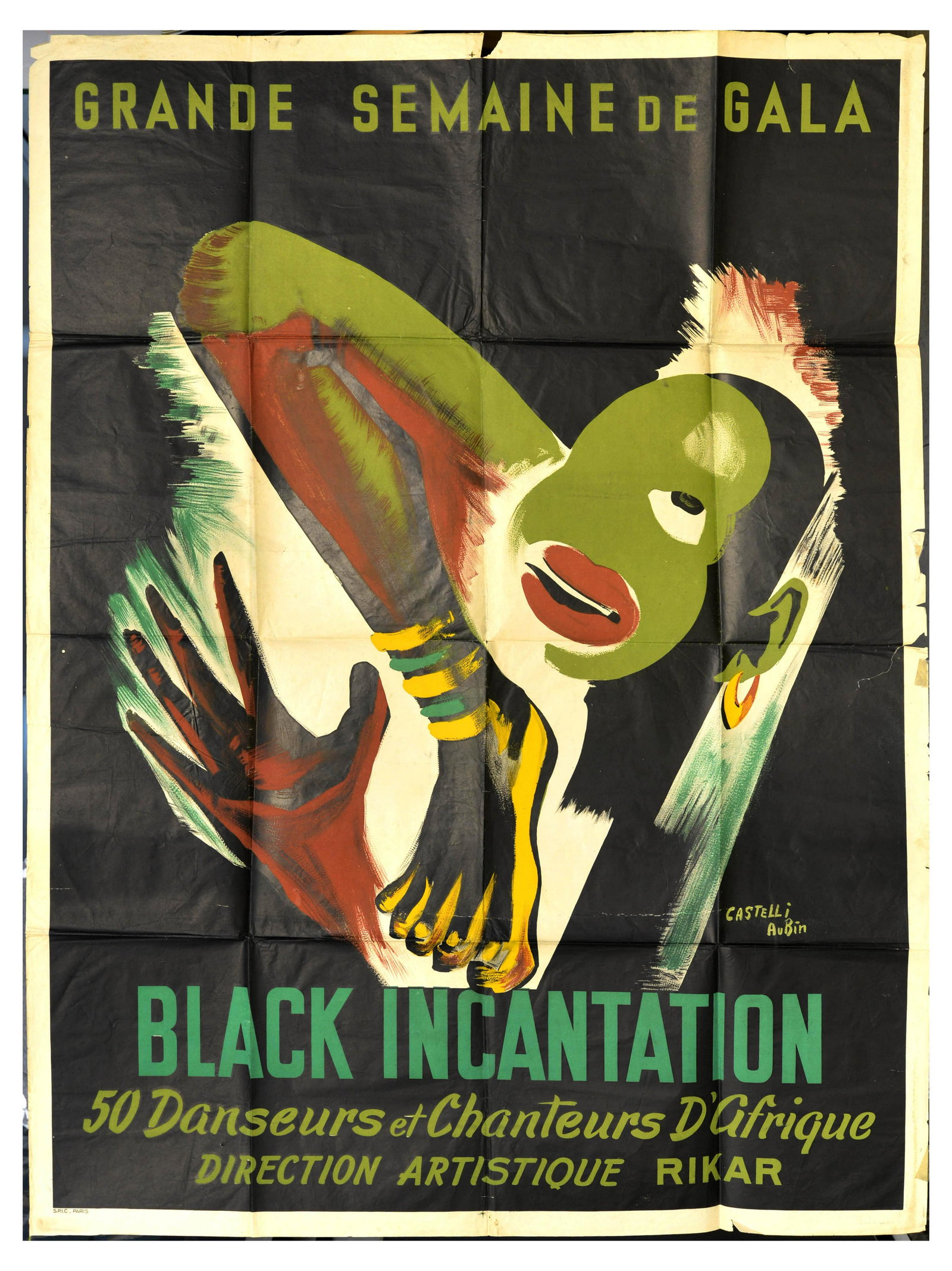 Advertising Poster Black Incantation Africa Dance Gala Week Dancing Singing: Original vintage advertising poster for Black Incantation a Big Gala Week with 50 Dancers and Singers from Africa under the artistic direction of Rikar, the poster features an abstract image of a hand