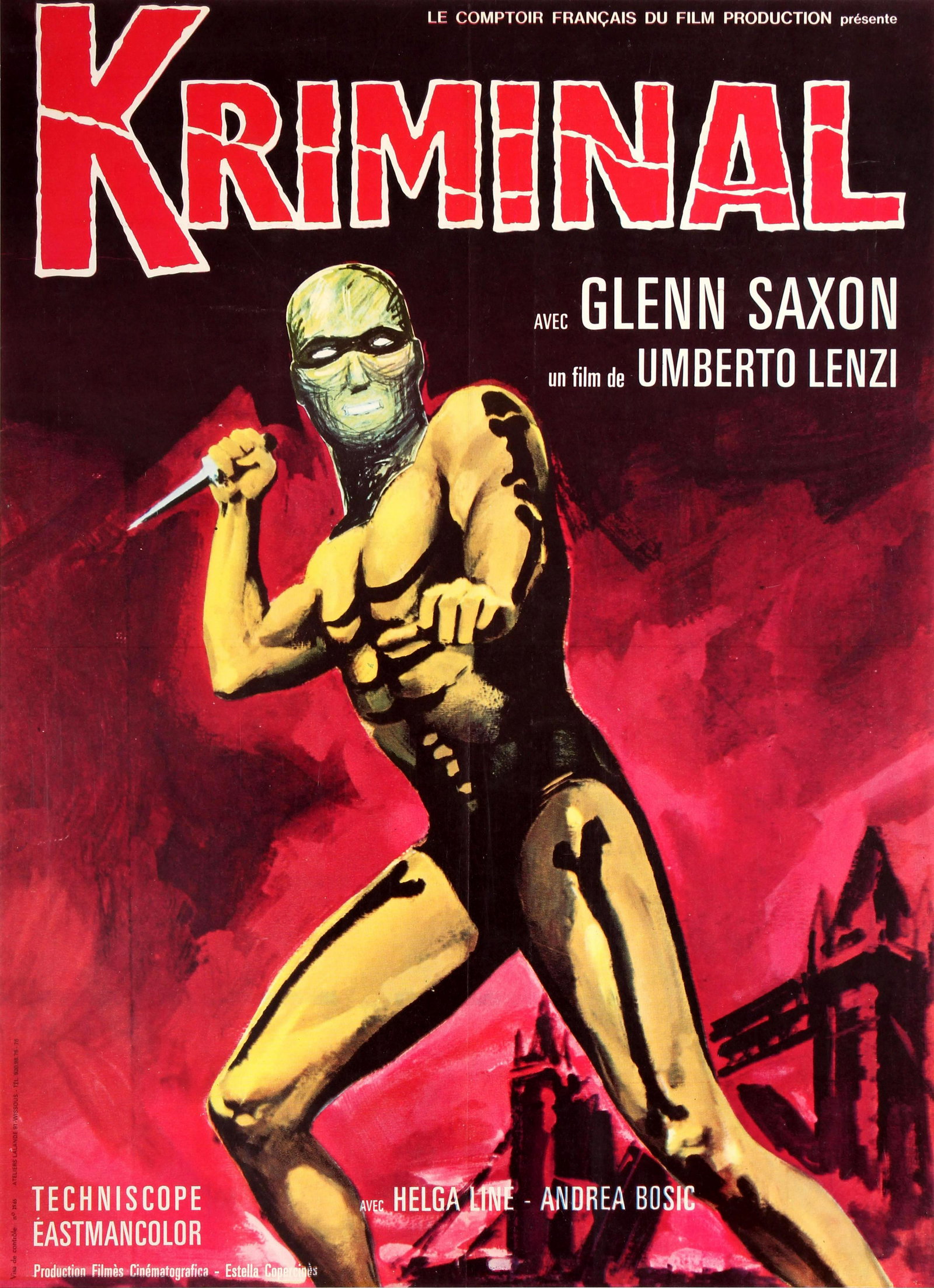 Movie Poster Kriminal Umberto Lenzi London Tower Bridge: Original vintage movie poster for the French release of the Italian crime film Kriminal / Criminal about a thief and murderer who escapes from prison and is chased by Inspector Milton, directed by Umb