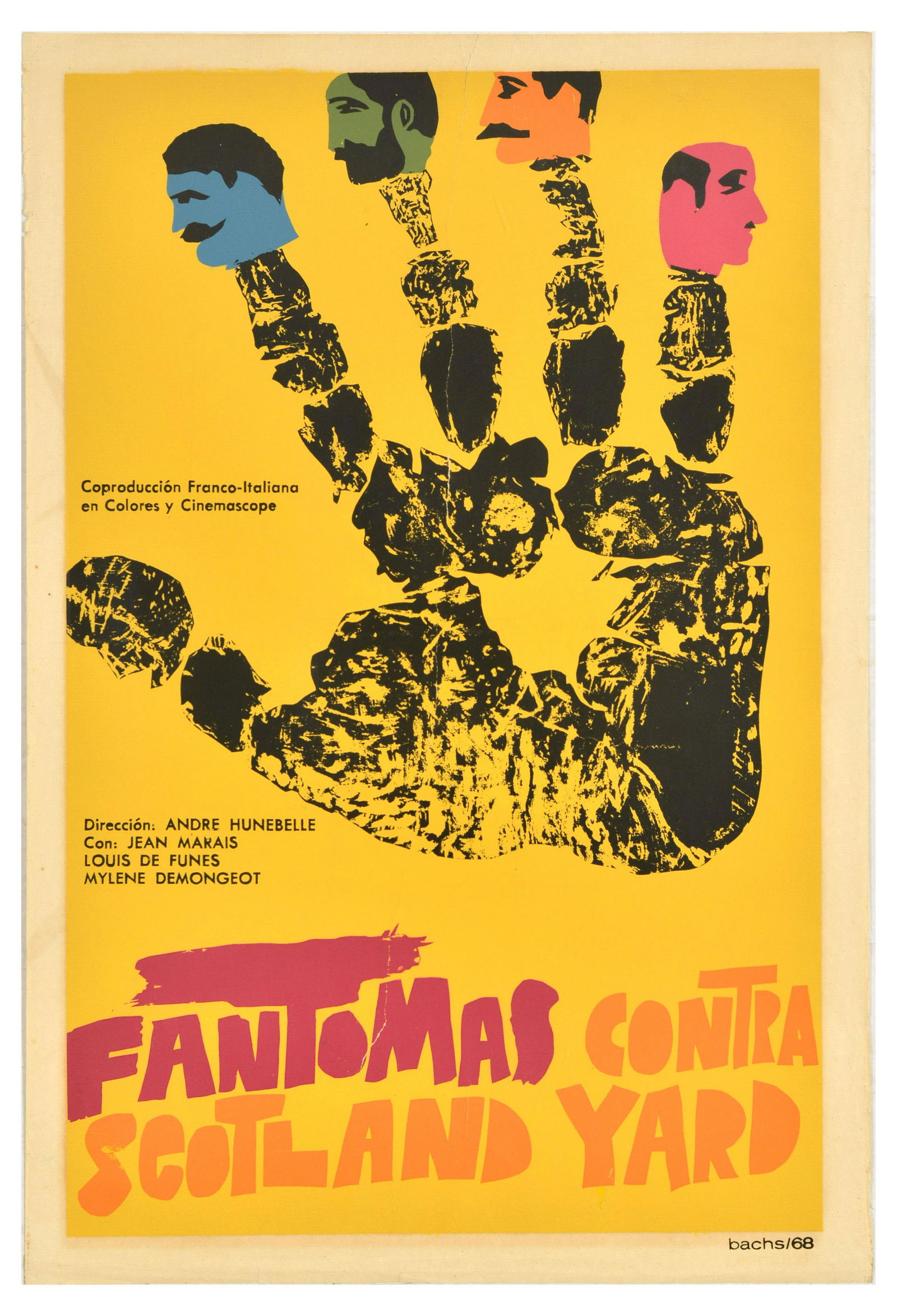Movie Poster Fantomas Contra Scotland Yard Cuba Louis De Funes: Original vintage movie poster for Fantomas vs Scotland Yard / Fantomas Contra Scotland Yard, a 1967 French adventure detective comedy directed by Andre Hunebelle, starring Jean Marais, Louis de Funes,
