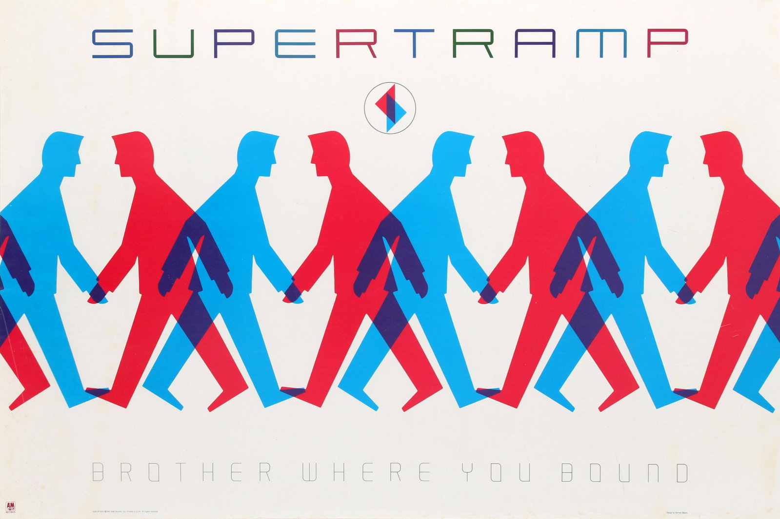 Advertising Poster Supertramp Brother Where You Bound: Original vintage music advertising poster for the English progressive pop rock band Supertramp to promote the release of their eighth studio album Brother Where You Bound. Great artwork adapted from t