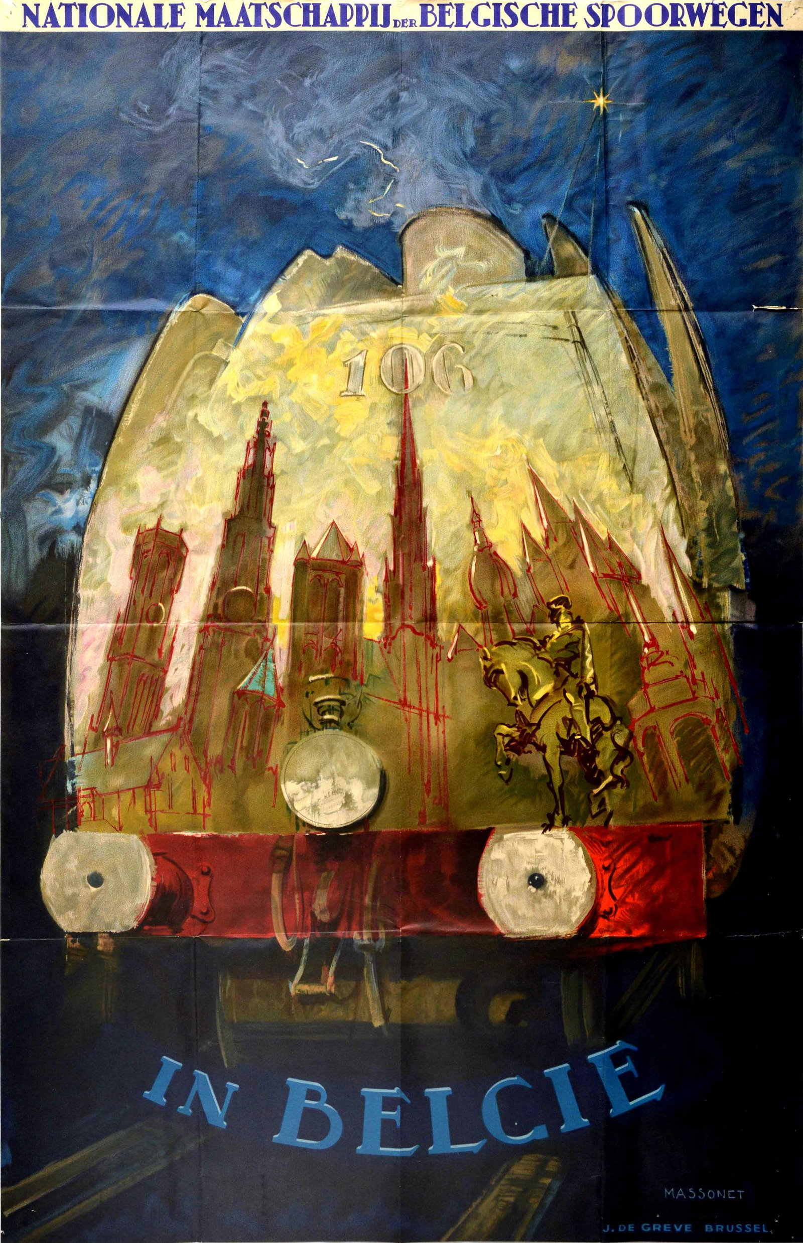 Travel Poster Belgian Railways Massonet Steam Train (1 of 1)