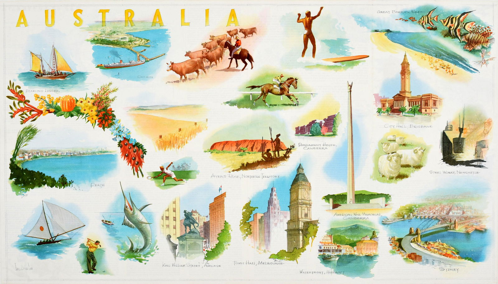 Travel Poster Australia Sellheim Qantas Airline (1 of 1)