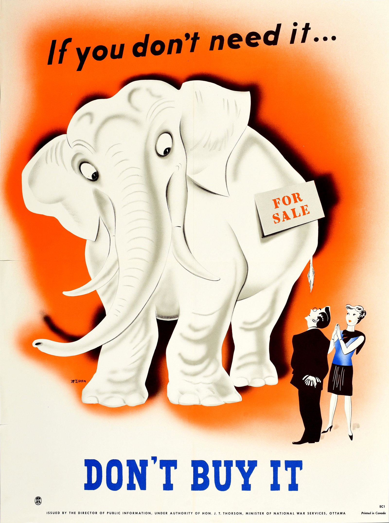 War Poster Don't Buy It WWII White Elephant (1 of 1)
