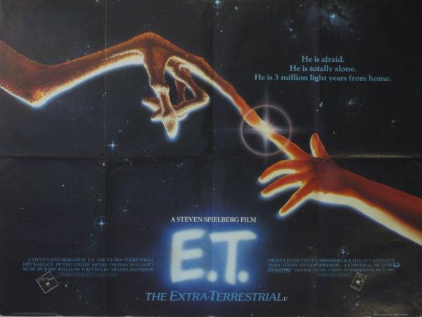 Movie Poster E.T. The Extra-Terrestrial SciFi John Alvin: Original vintage British quad cinema poster for the iconic American family adventure science fiction film by Steven Spielberg - ET The Extra Terrestrial - starring Henry Thomas as Elliot, Drew Barrymo