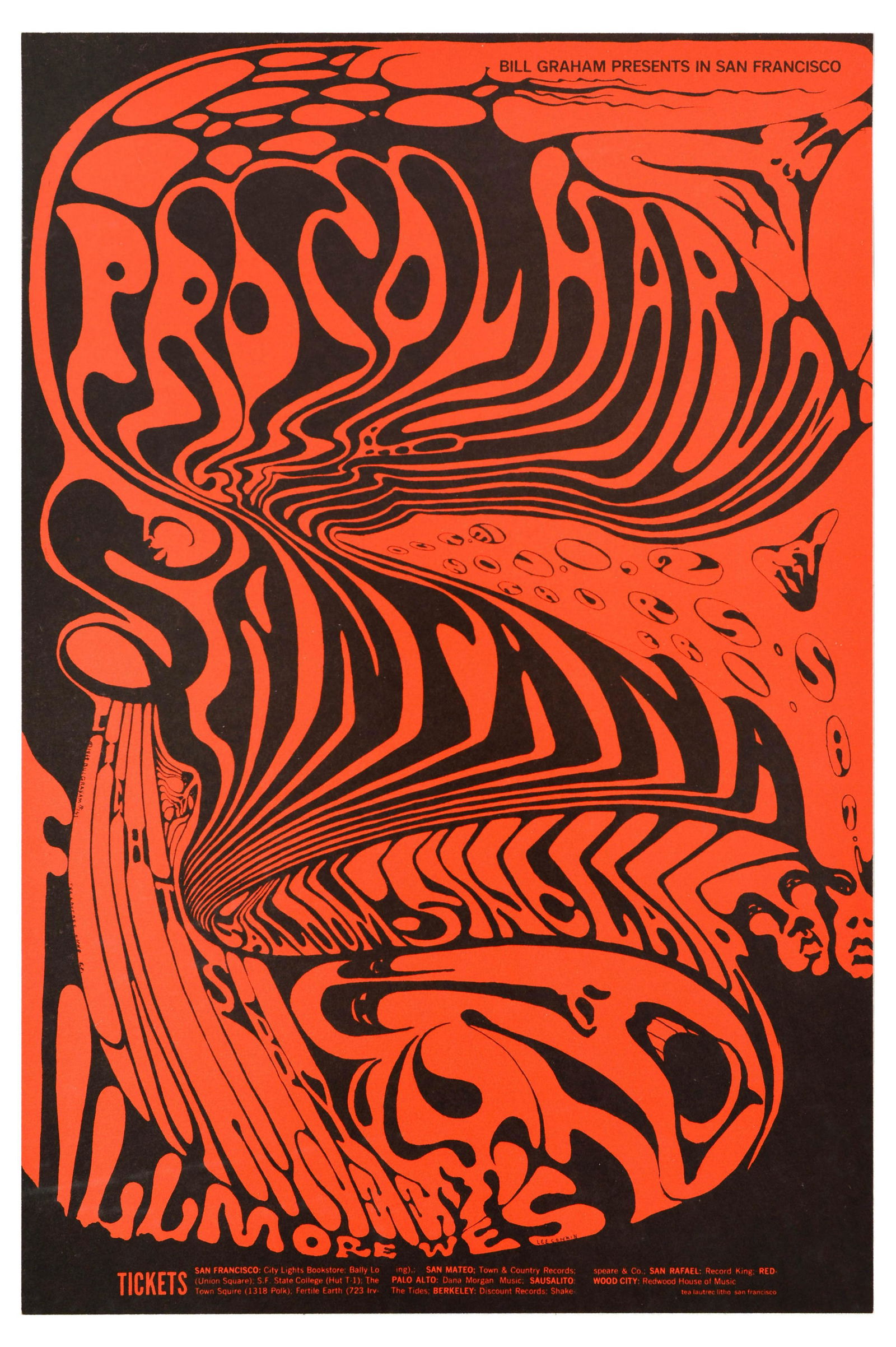 Rock Music Concert Poster Procol Harum Santana Saloom Sinclair Psychedelic: Original vintage music advertising poster Bill Graham presents in San Francisco Procol Harum, Santana and Saloom Sinclair, lights by Fillmore West, the poster features stylised psychedelic lettering m