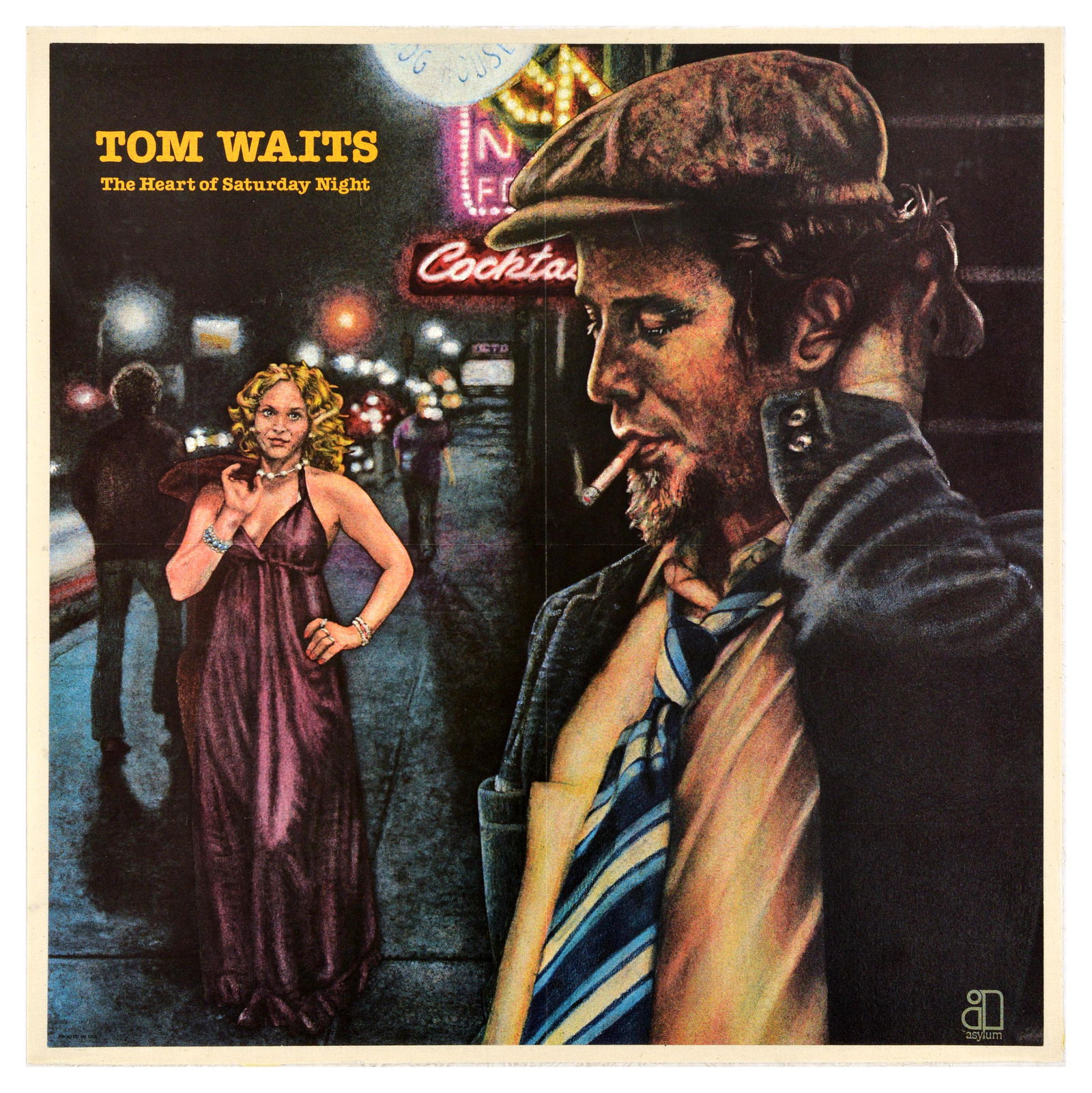 Advertising Poster Tom Waits The Heart Of Saturday Night: Original vintage music poster advertising The Heart of Saturday Night, a second music album by singer and songwriter Tom Waits, Good condition, folds, backed on linen. Country of issue: USA, designer: