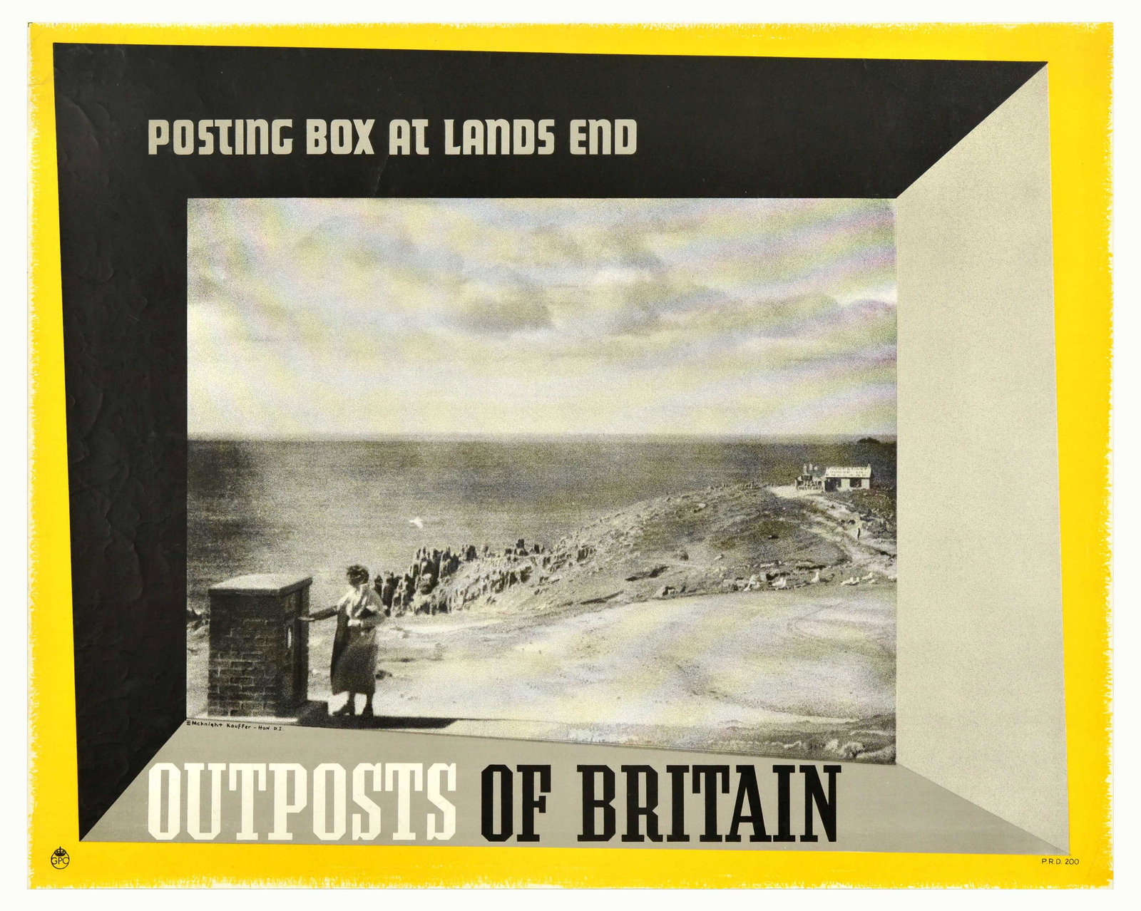 Advertising Poster Outposts of Britain Lands End GPO McKnight Kauffer: Original vintage advertising poster commissioned by the General Post Office GPO - Posting Box at Lands End - Outposts of Britain - Design by one of the most renowned poster artists of the 20th century
