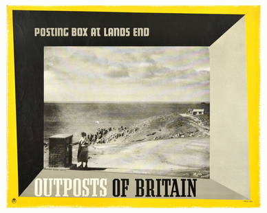 Advertising Poster Outposts of Britain Lands End GPO McKnight Kauffer: Original vintage advertising poster commissioned by the General Post Office GPO - Posting Box at Lands End - Outposts of Britain - Design by one of the most renowned poster artists of the 20th