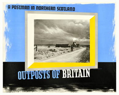 Advertising Poster Outposts of Britain Scotland GPO McKnight Kauffer: Original vintage advertising poster commissioned by the General Post Office GPO - A Postman in Northern Scotland - Outposts of Britain - Design by one of the most renowned poster artists of the 20th
